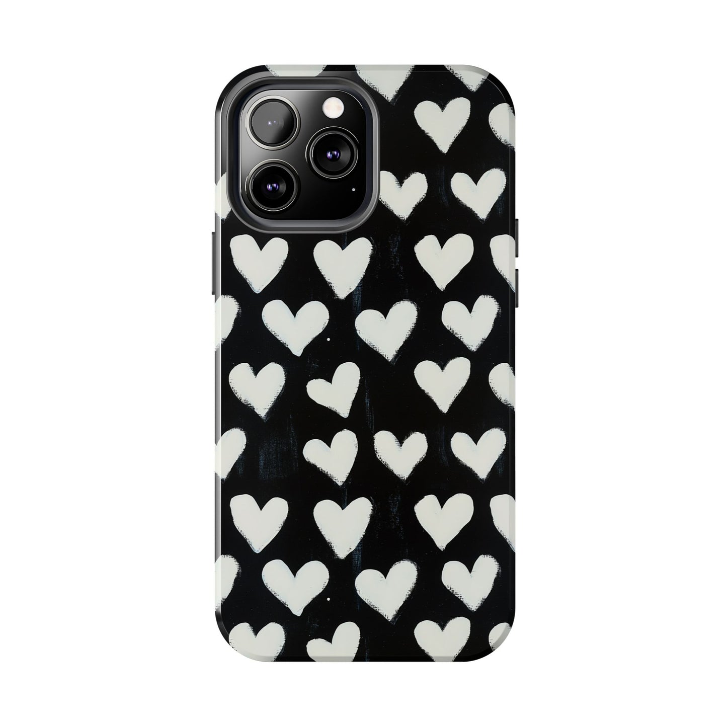 Love is in the Air | White Hearts on Black Phone Case