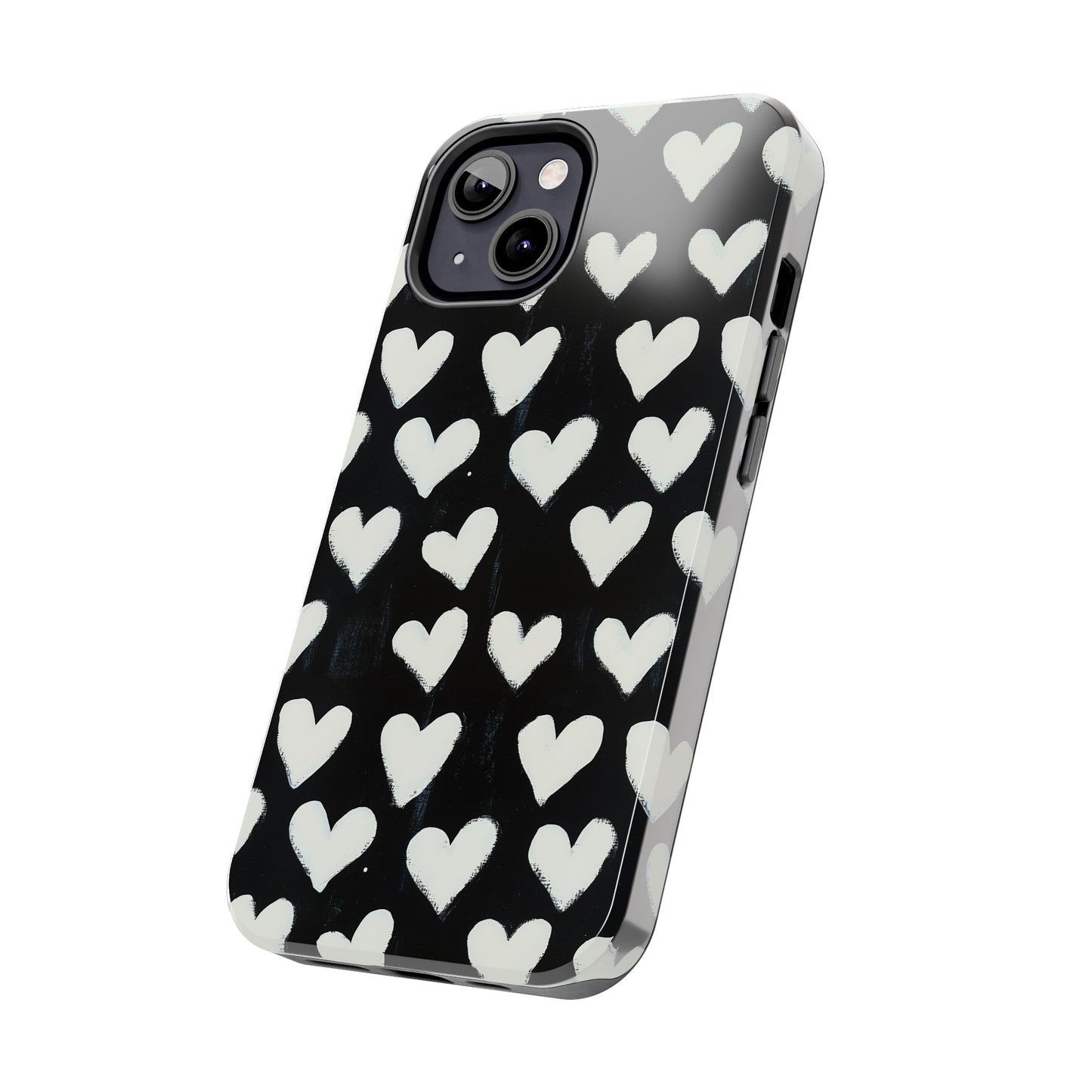Love is in the Air | White Hearts on Black Phone Case