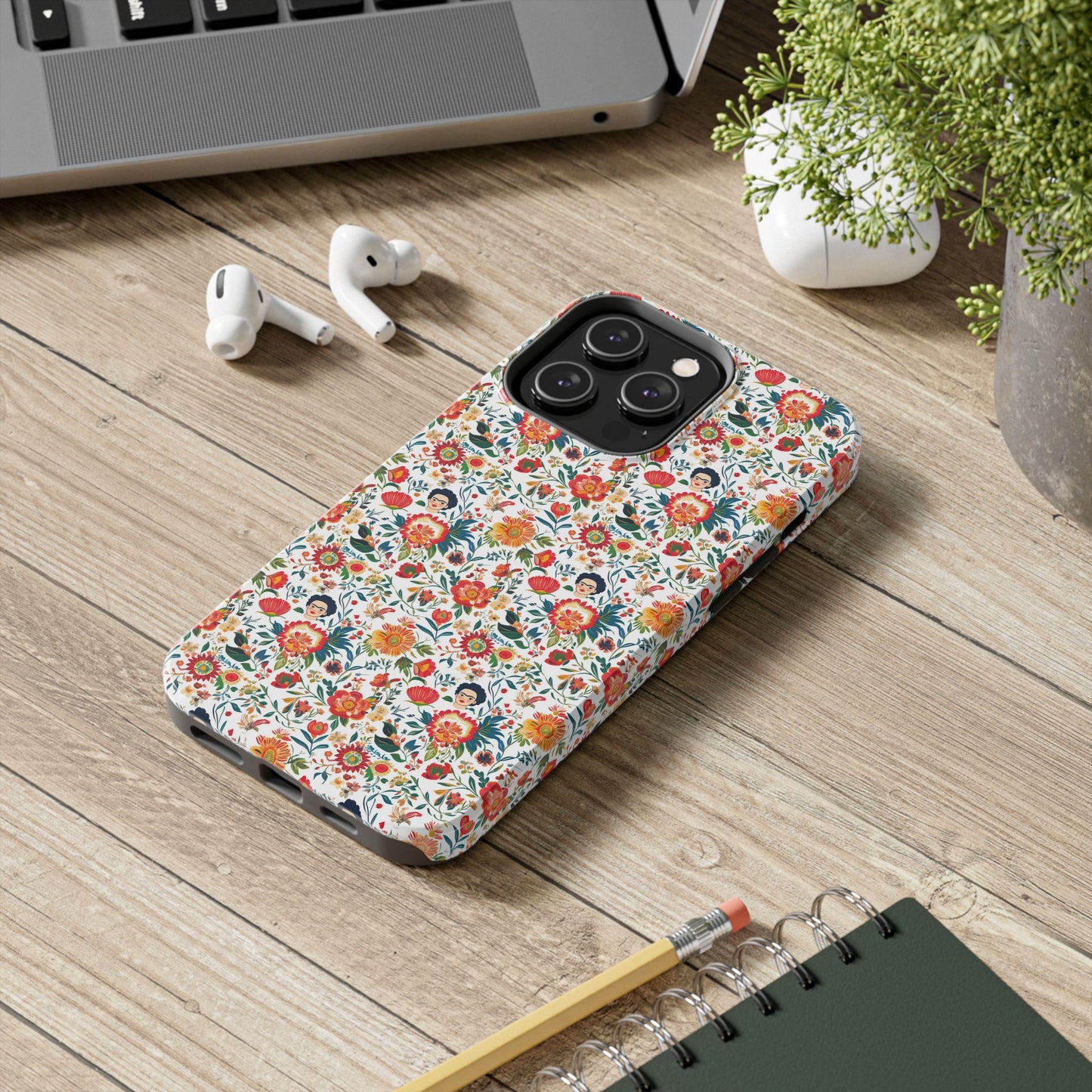Frida Collection | Colorful Frida Kahlo Tough Phone Case for iPhone, Protective Case, Hard Shell Cover, Shockproof Case, Flower Pattern, Floral Design