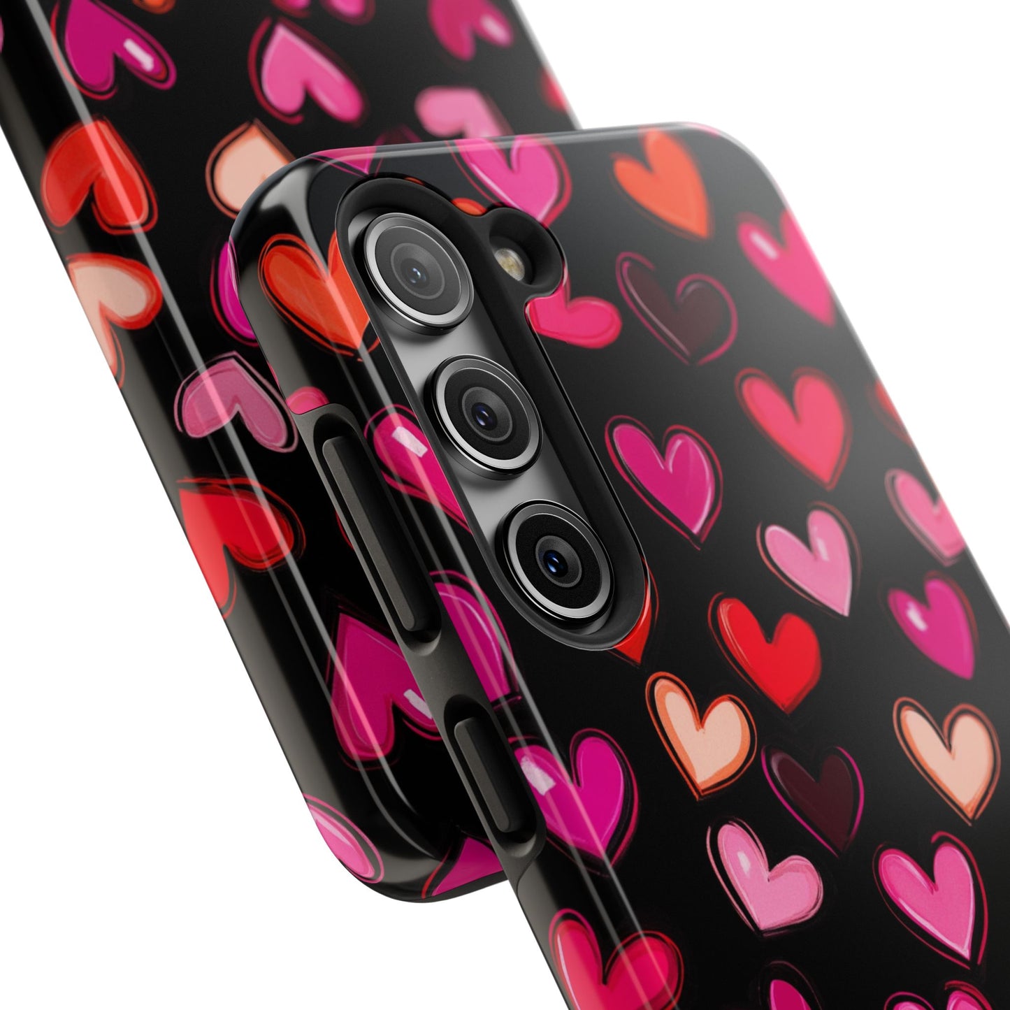 Love is in the Air | Colorful Hearts on Black Phone Case