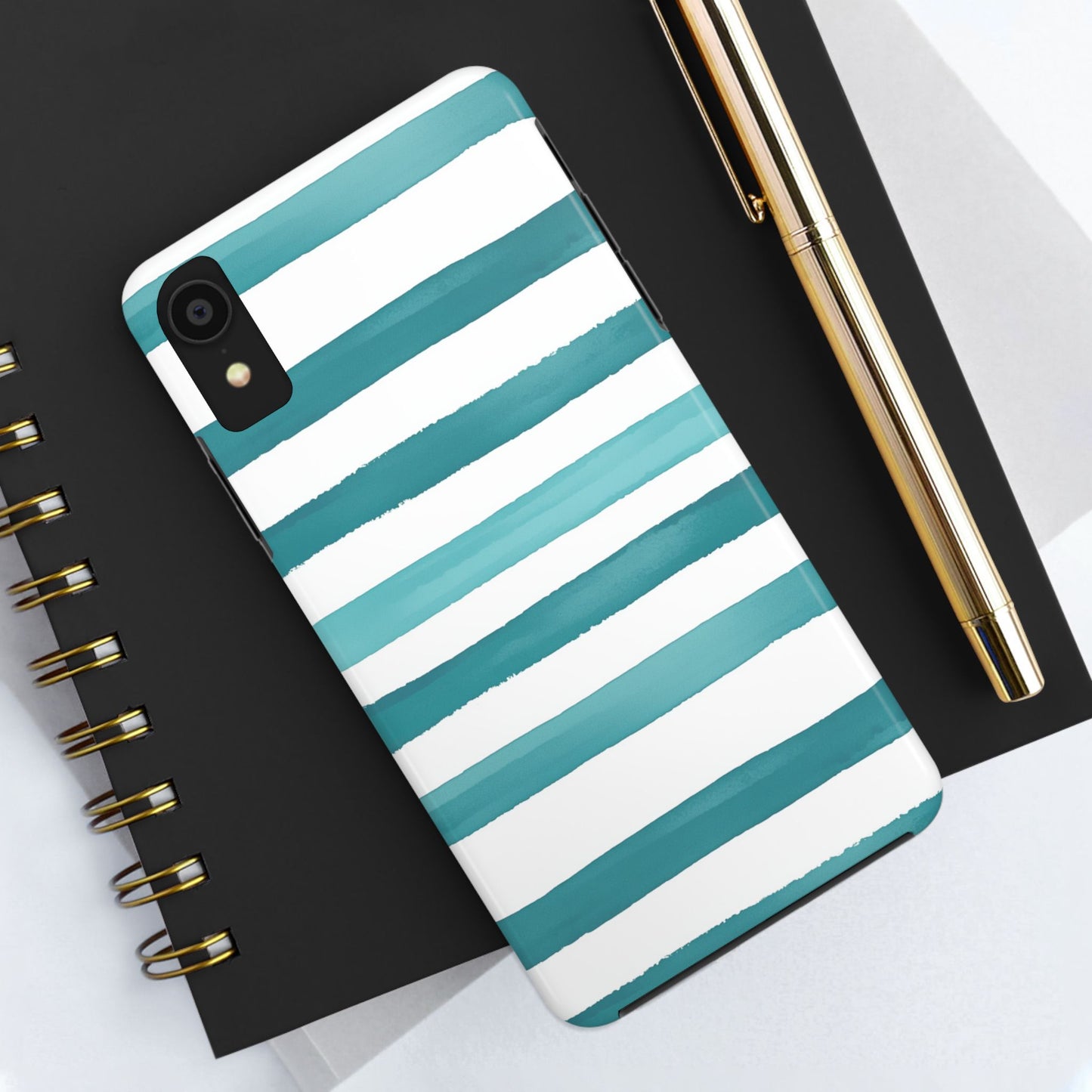 Vibrant Lines | Teal Ocean Striped Tough Phone Case