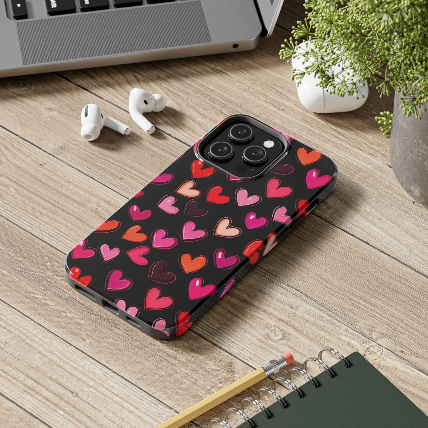 Love is in the Air | Colorful Hearts on Black Phone Case