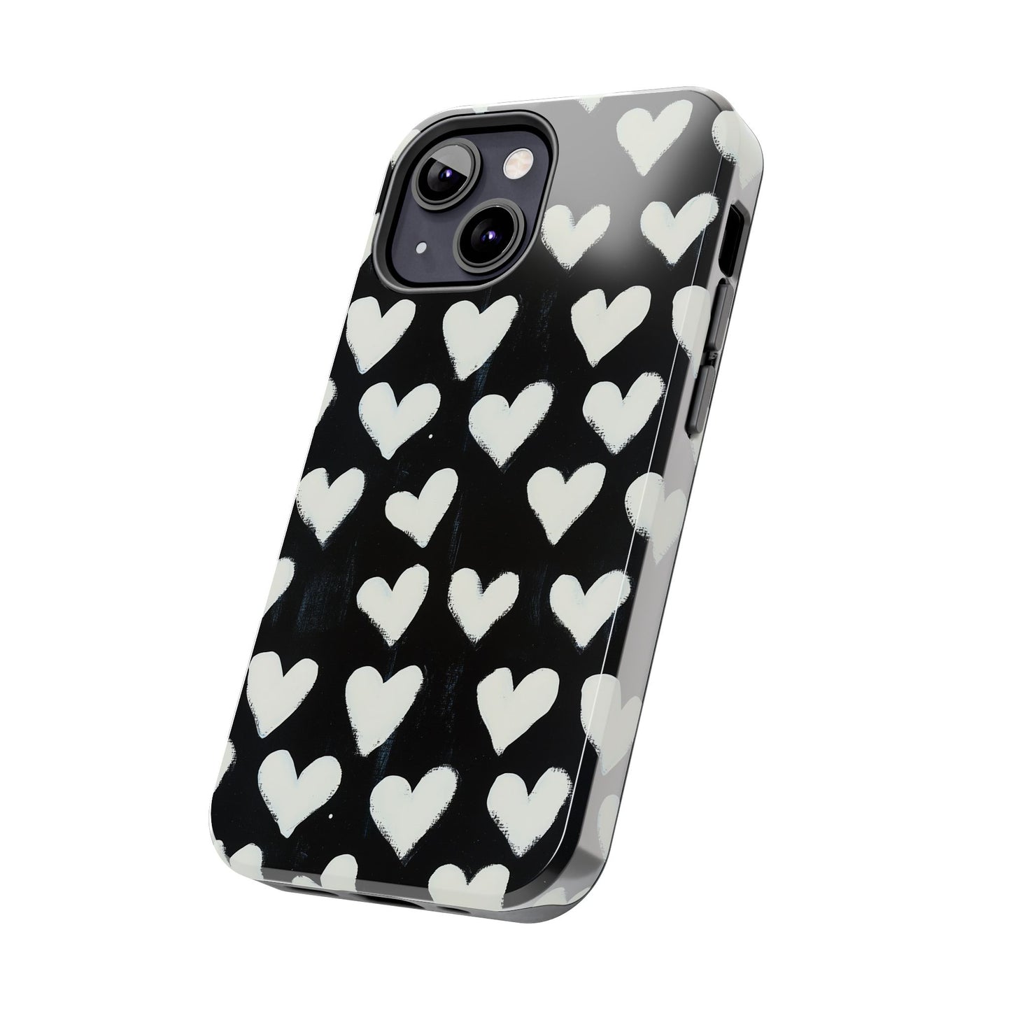 Love is in the Air | White Hearts on Black Phone Case