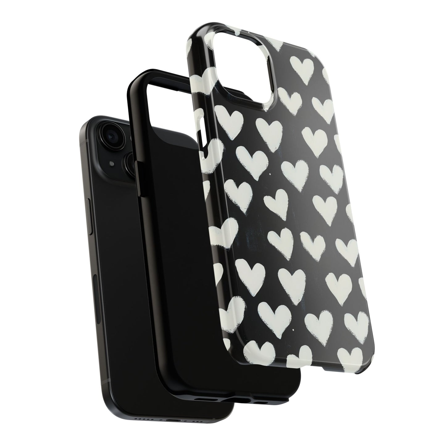 Love is in the Air | White Hearts on Black Phone Case