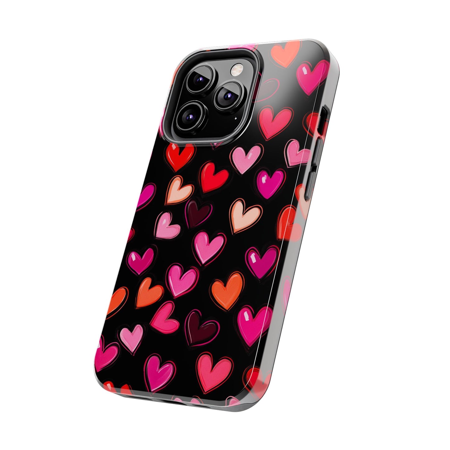 Love is in the Air | Colorful Hearts on Black Phone Case