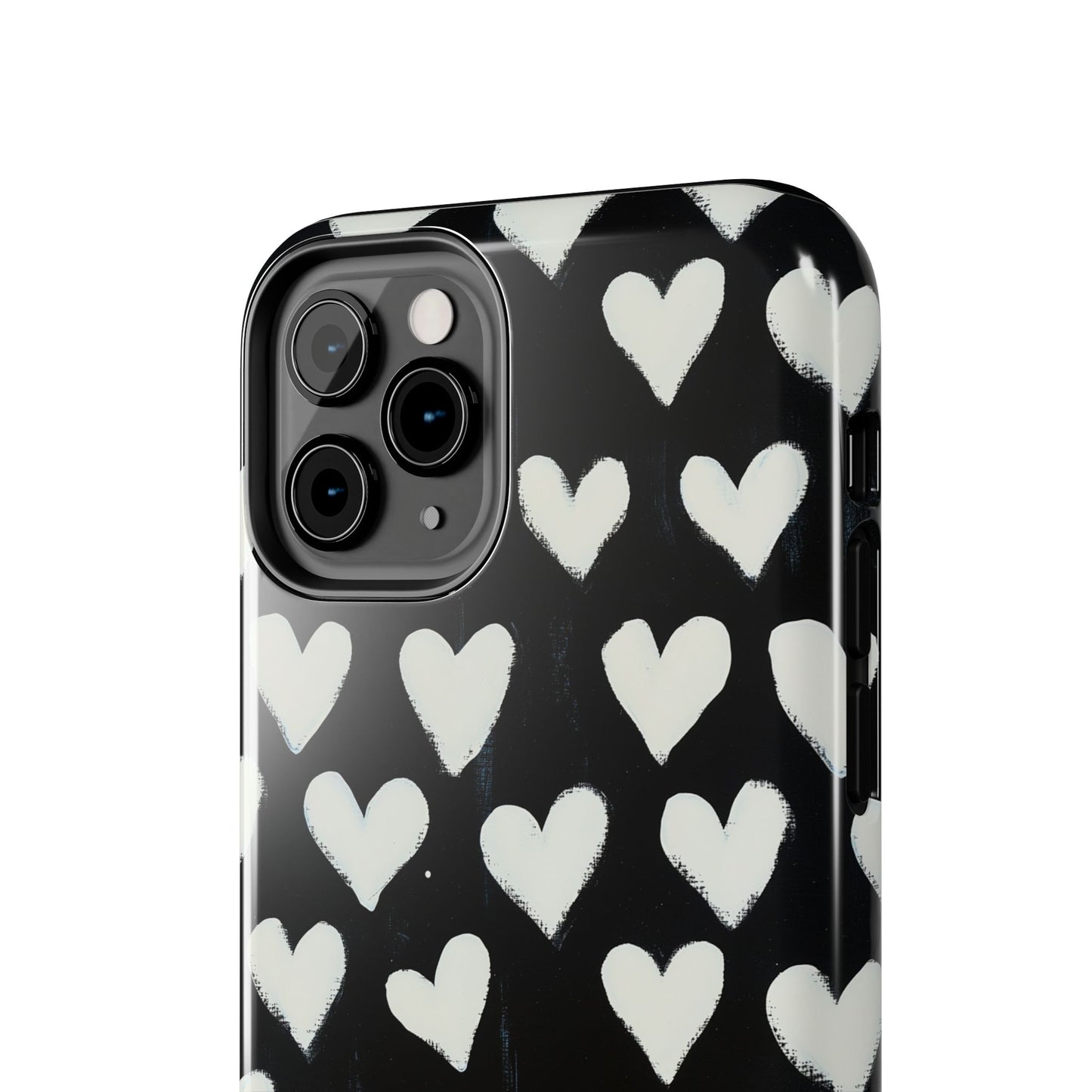 Love is in the Air | White Hearts on Black Phone Case