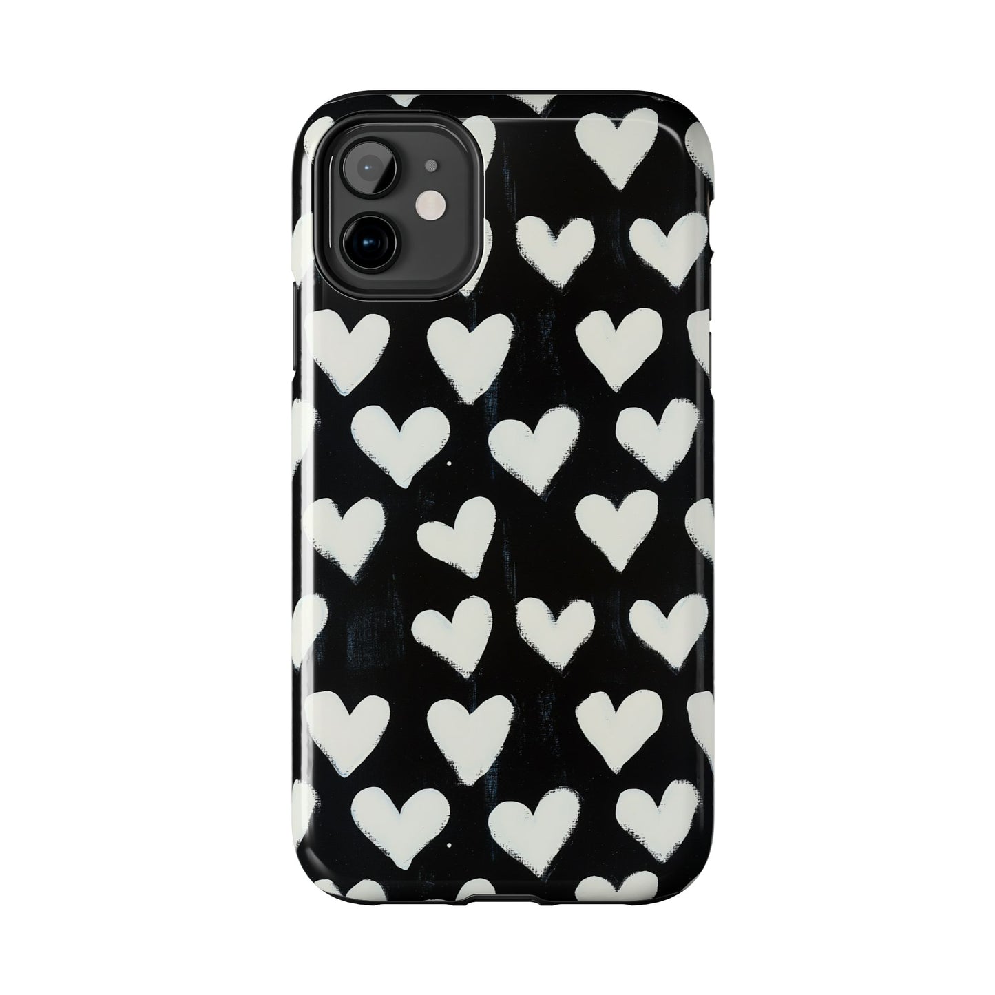 Love is in the Air | White Hearts on Black Phone Case
