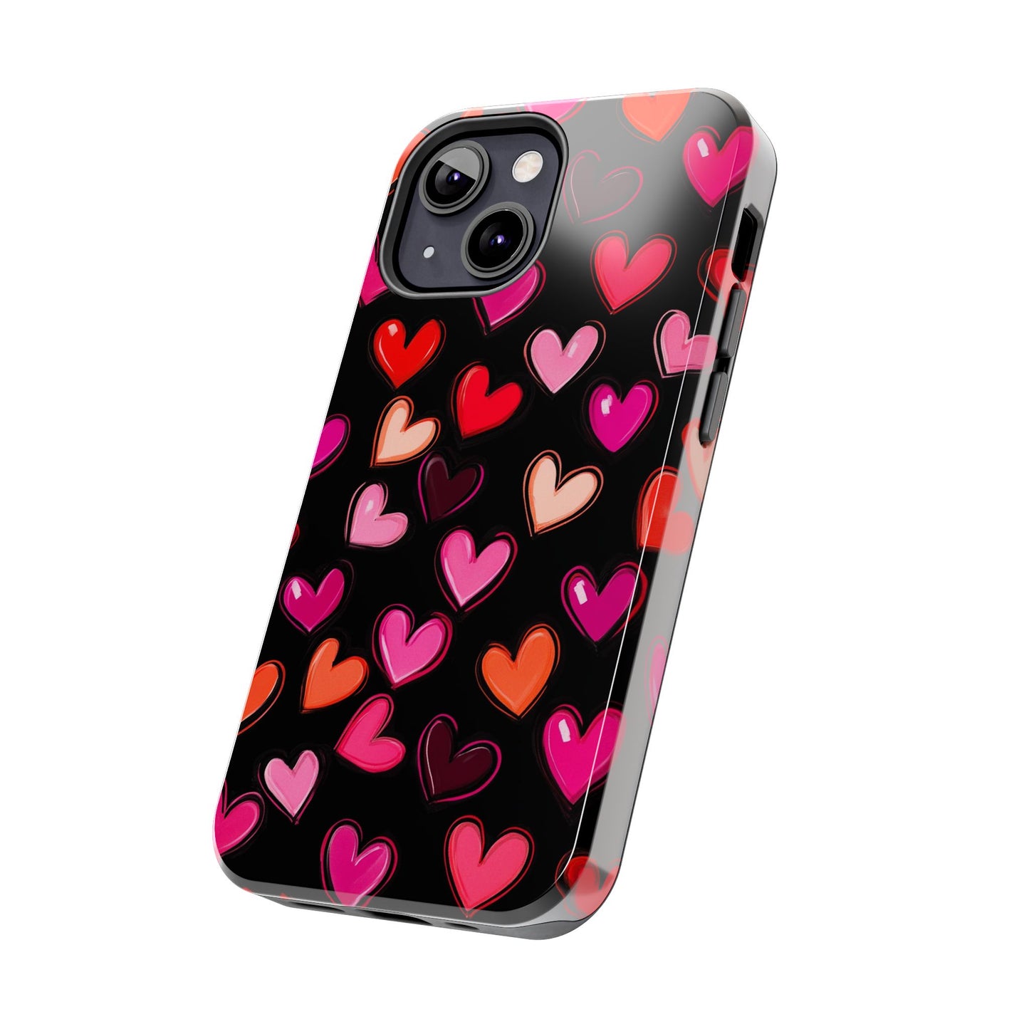 Love is in the Air | Colorful Hearts on Black Phone Case