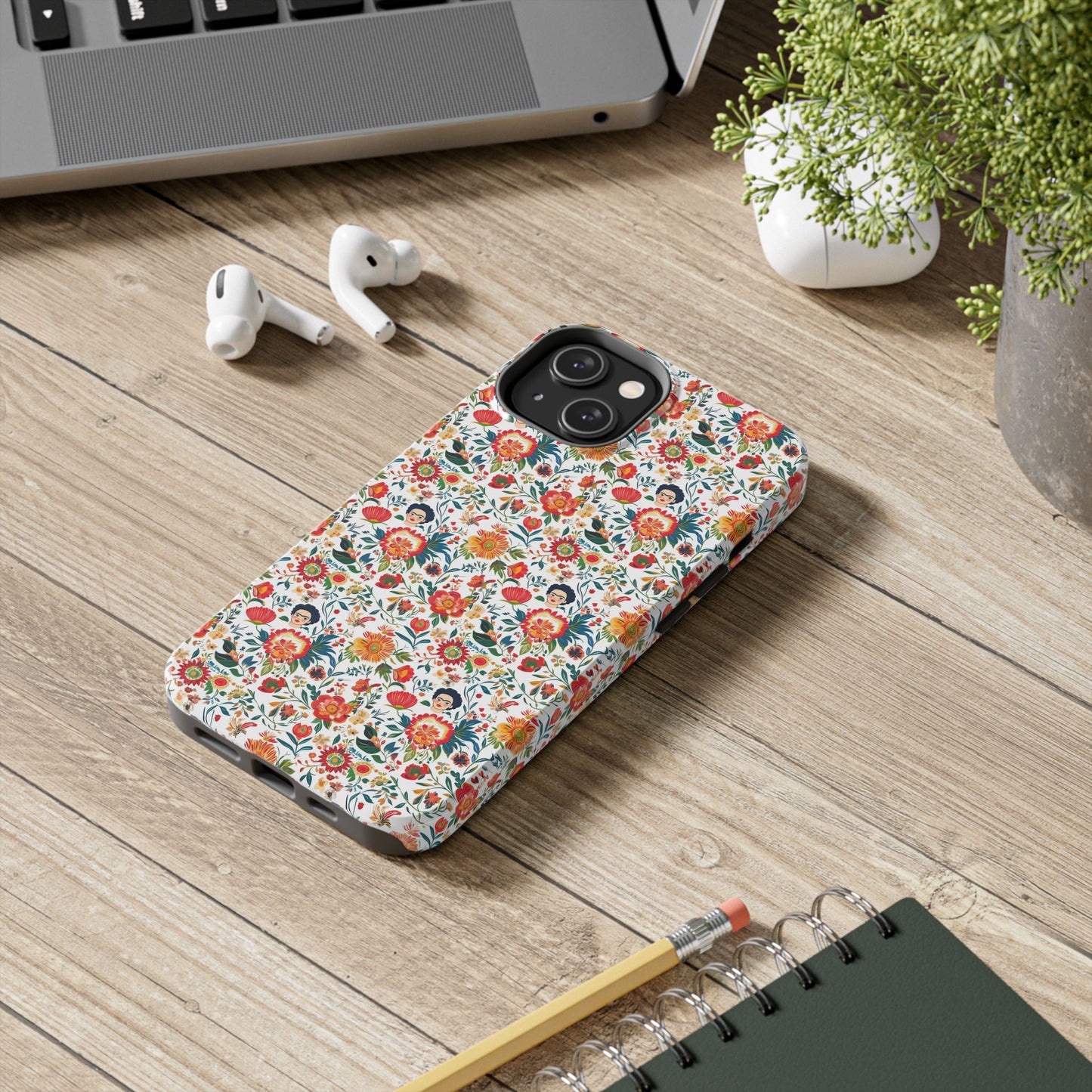 Frida Collection | Colorful Frida Kahlo Tough Phone Case for iPhone, Protective Case, Hard Shell Cover, Shockproof Case, Flower Pattern, Floral Design
