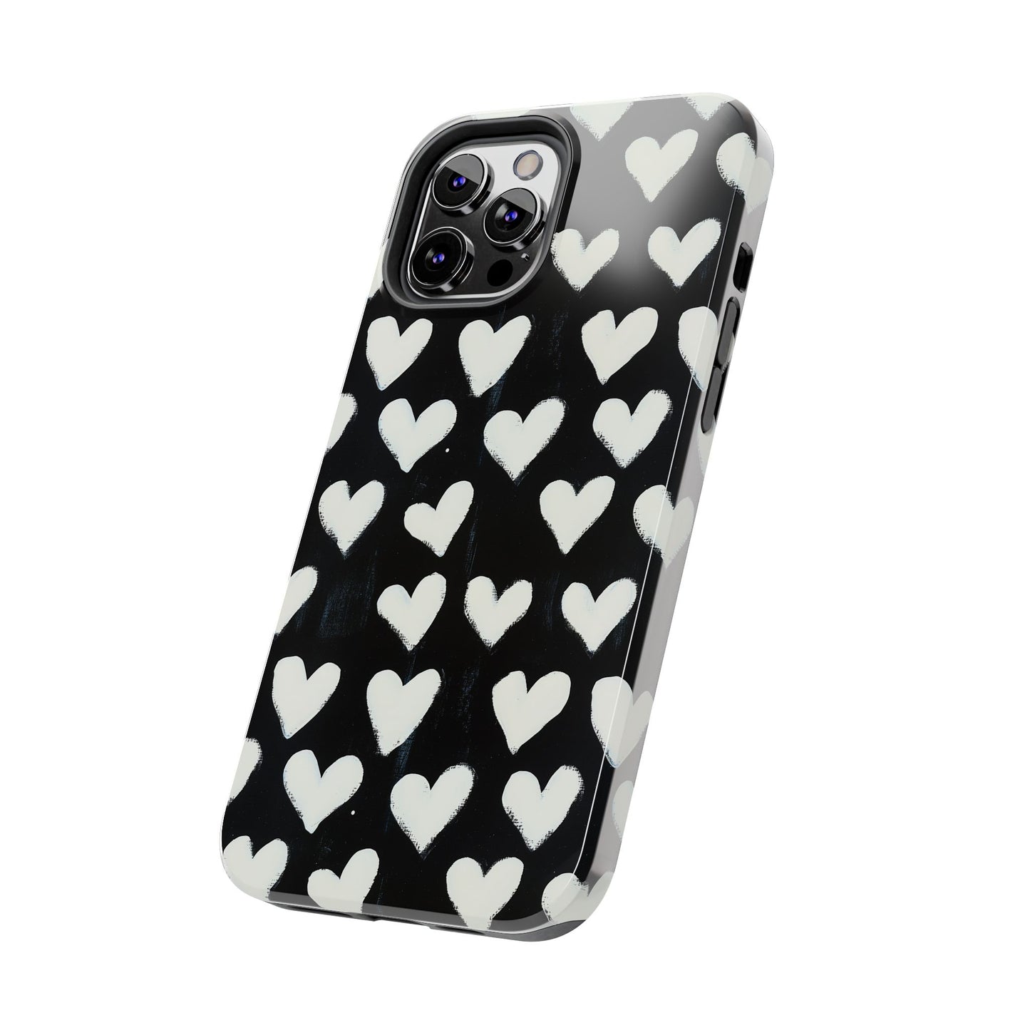 Love is in the Air | White Hearts on Black Phone Case