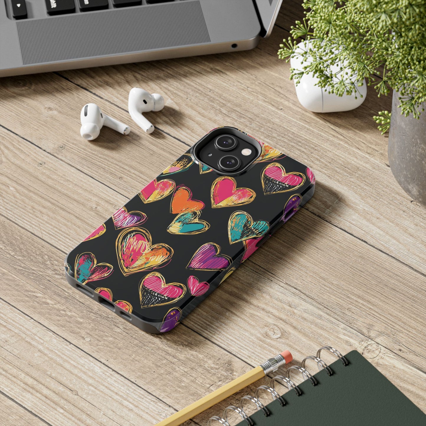Love is in the Air | Colorful Chalk Hearts Design Phone Case