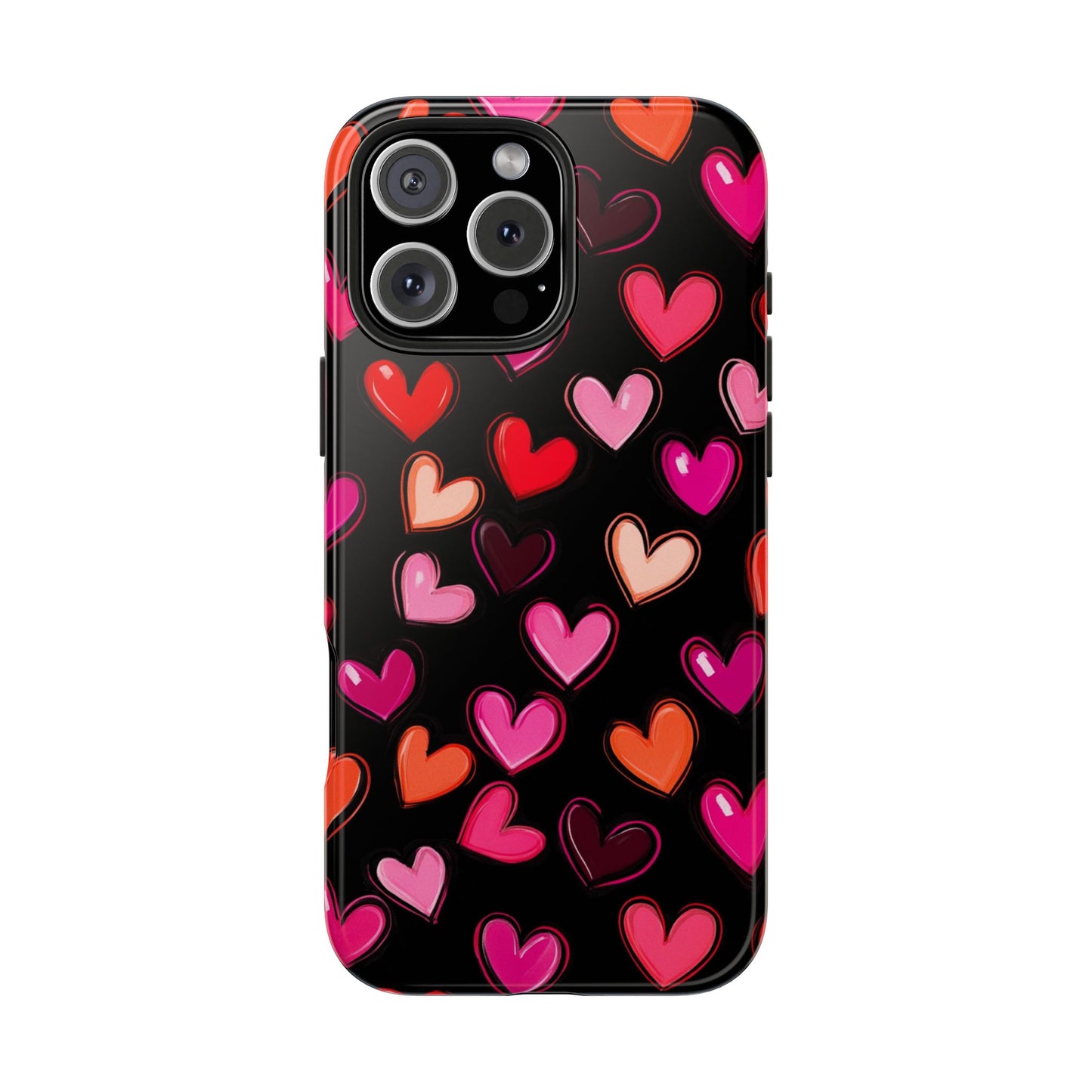 Love is in the Air | Colorful Hearts on Black Phone Case