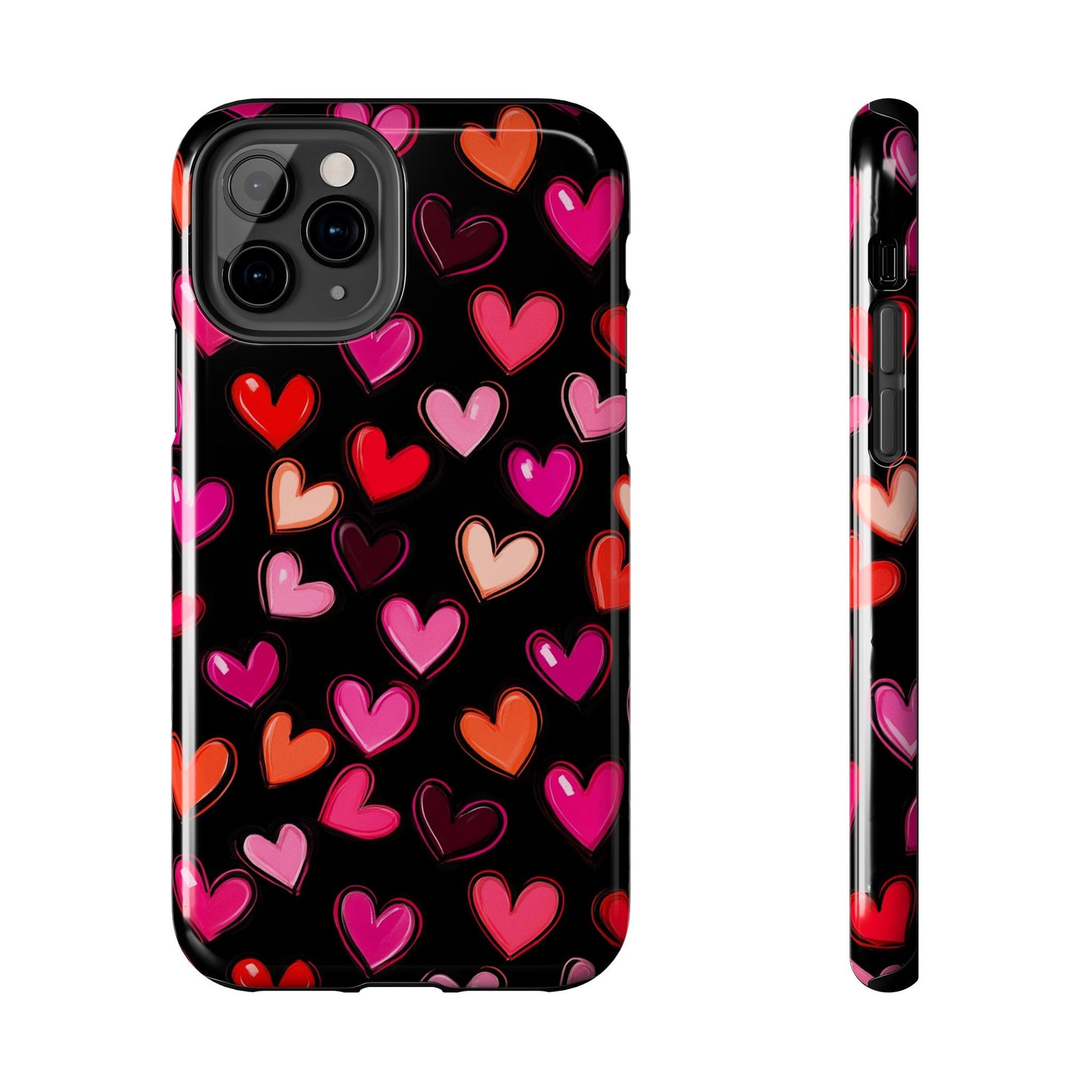 Love is in the Air | Colorful Hearts on Black Phone Case