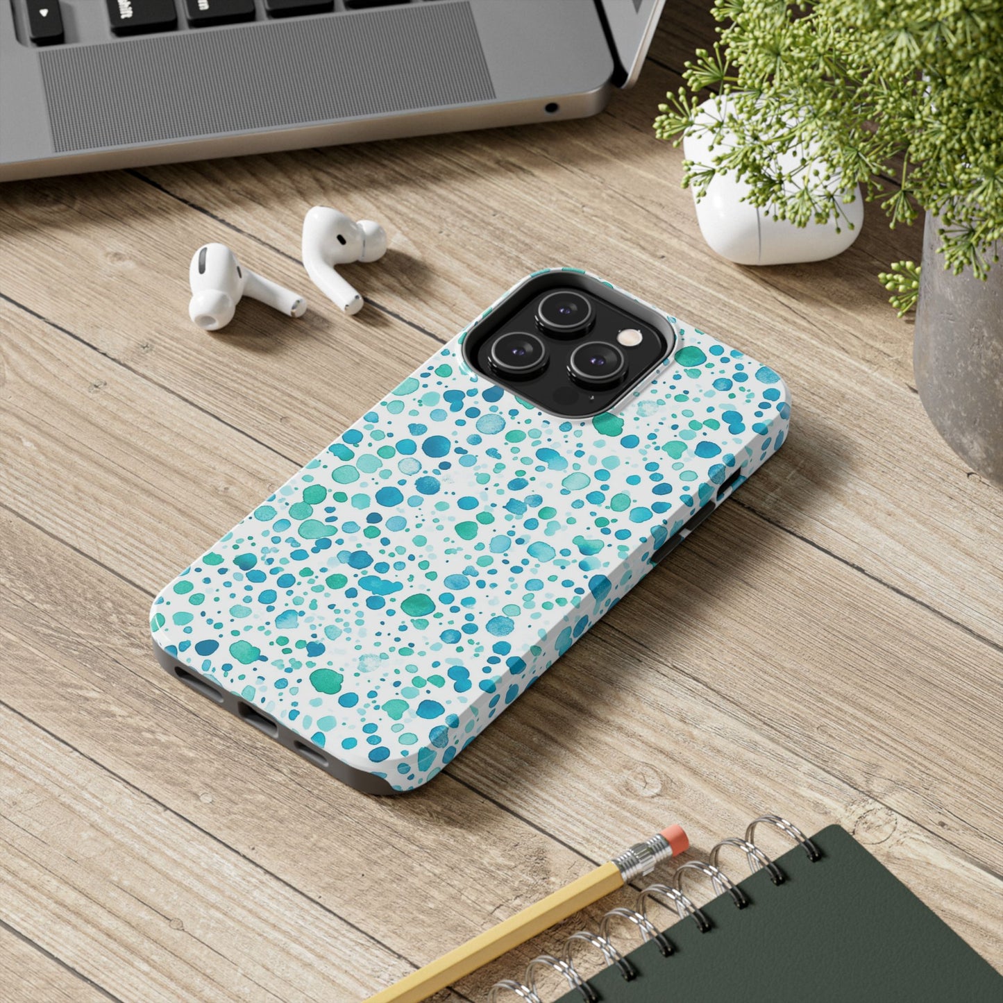 Trendy Spots | Aqua Watercolor Polka Dots Phone Case