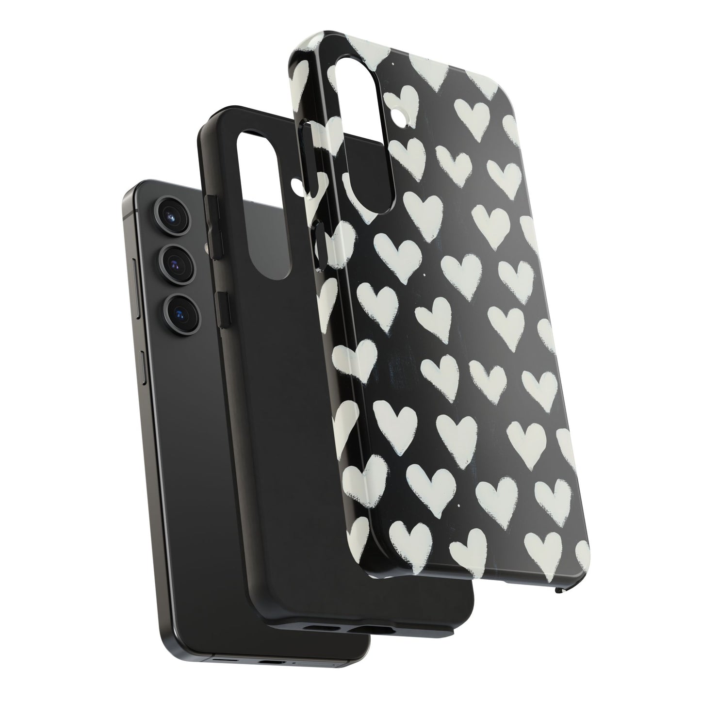 Love is in the Air | White Hearts on Black Phone Case