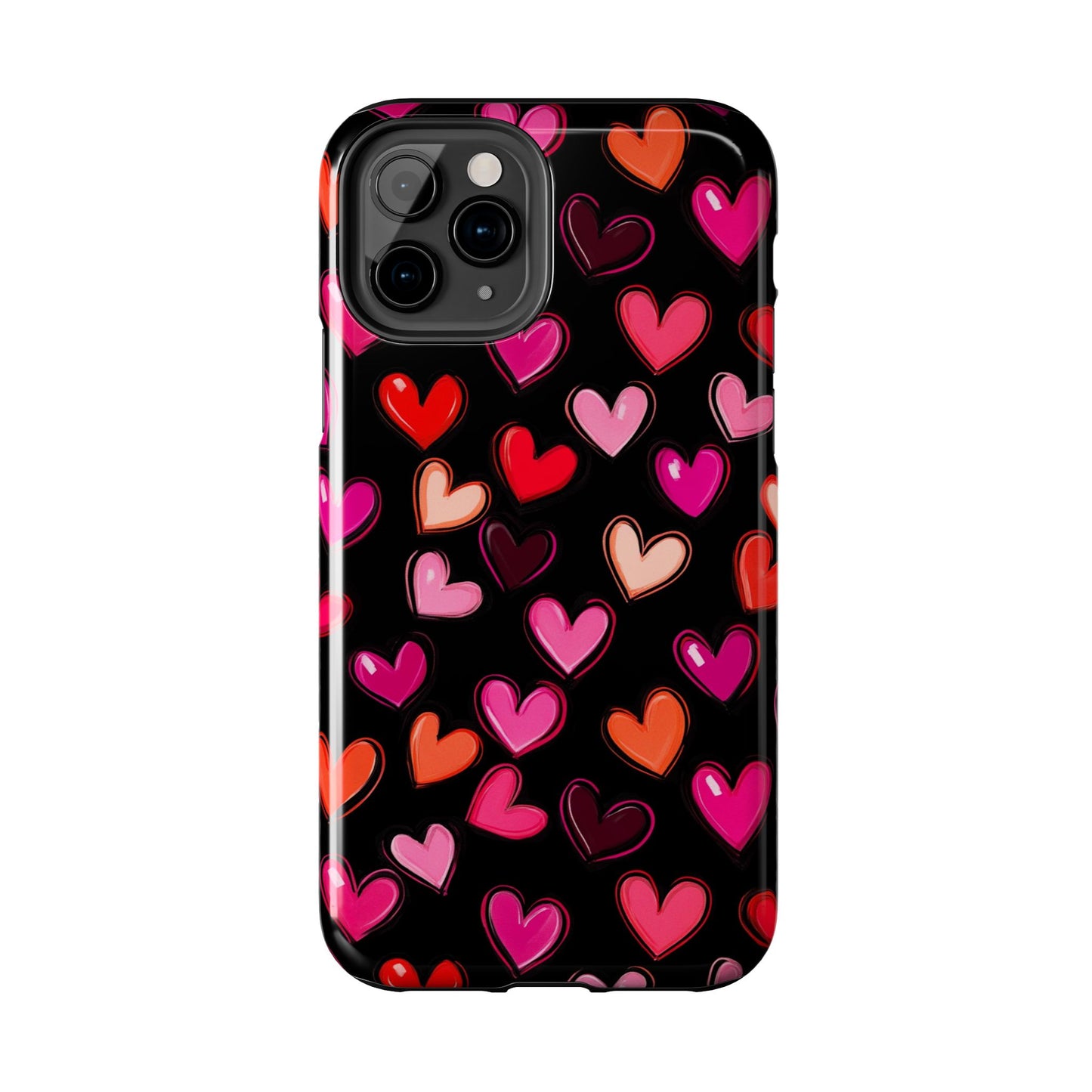 Love is in the Air | Colorful Hearts on Black Phone Case