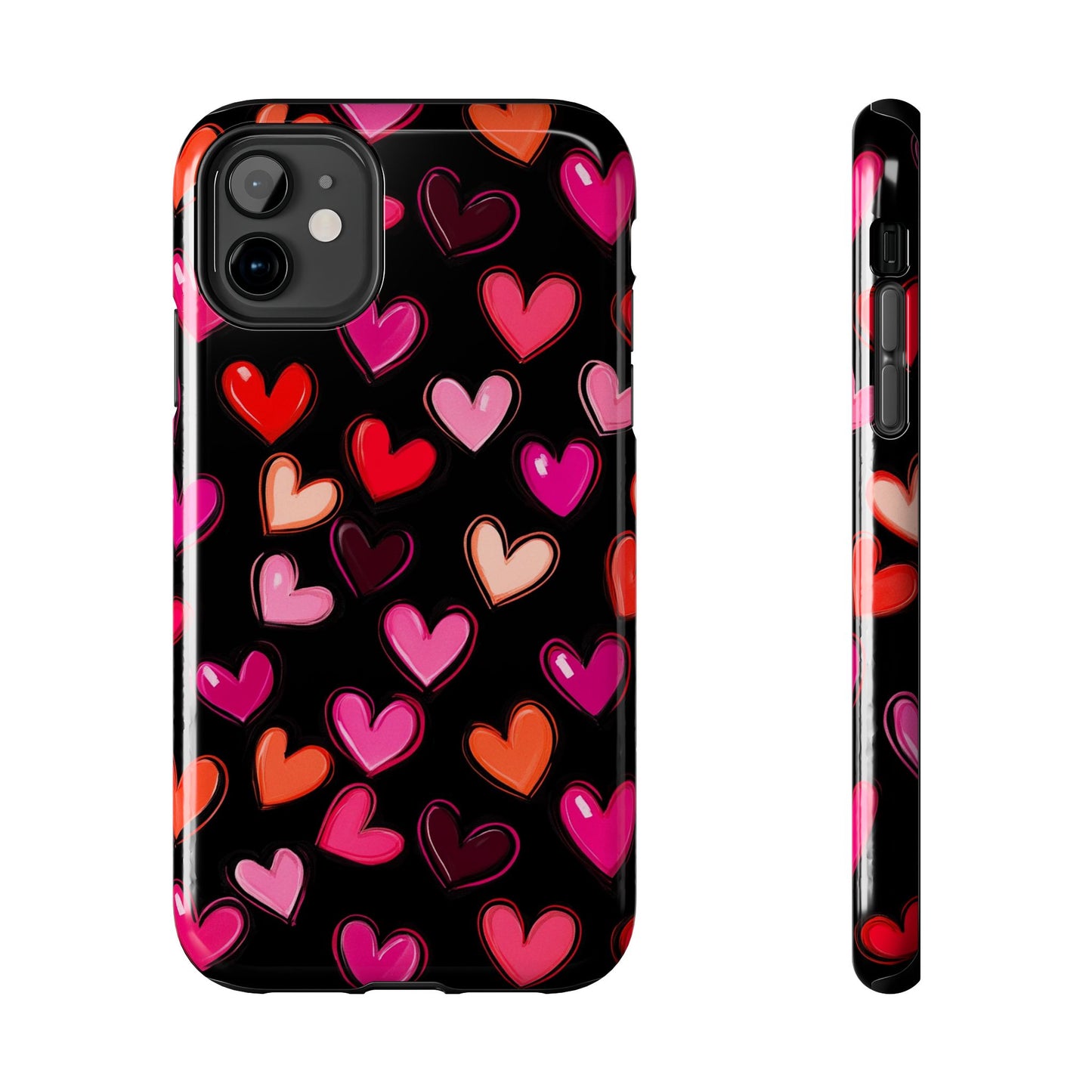 Love is in the Air | Colorful Hearts on Black Phone Case