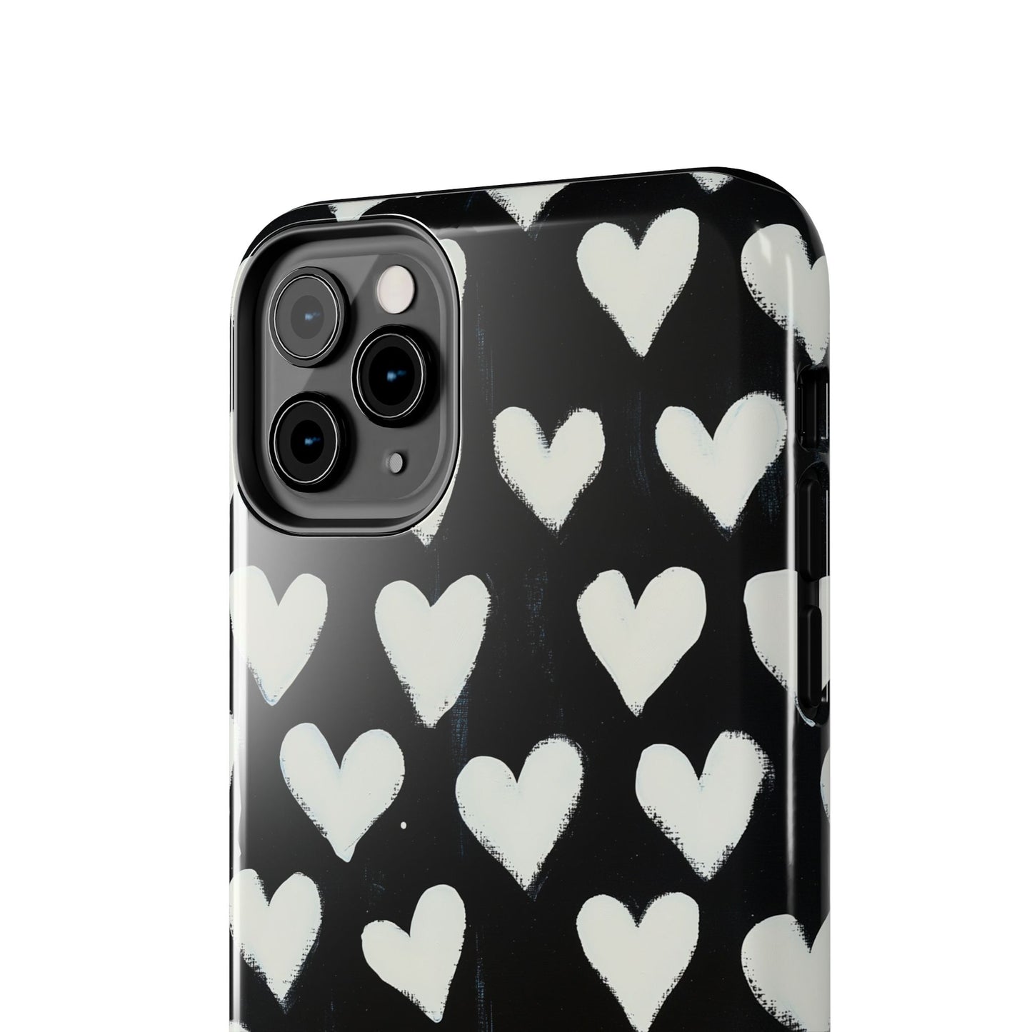 Love is in the Air | White Hearts on Black Phone Case