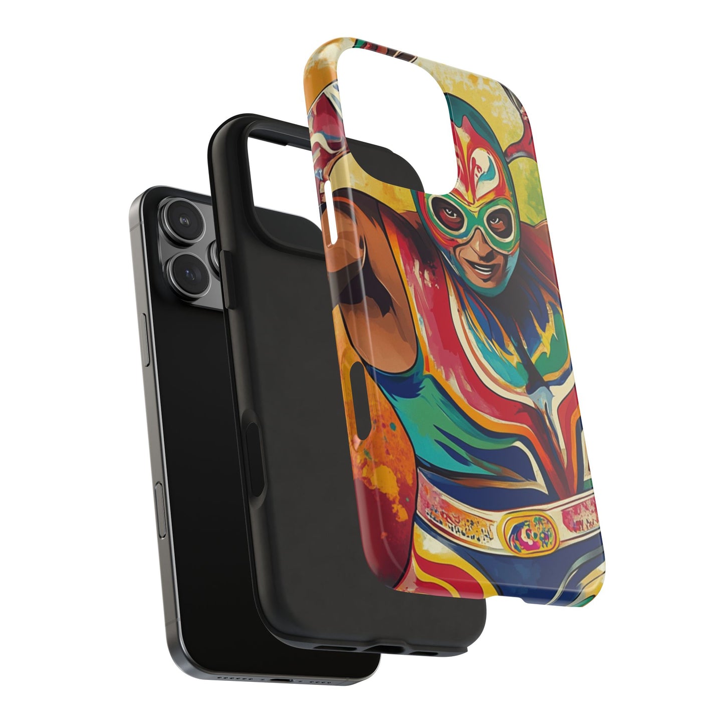 Colorful Lucha Libre Wrestler Tough Phone Case - Protective Phone Cover, Fun Wrestling Fan Gift, Vibrant Masked Wrestler Phone