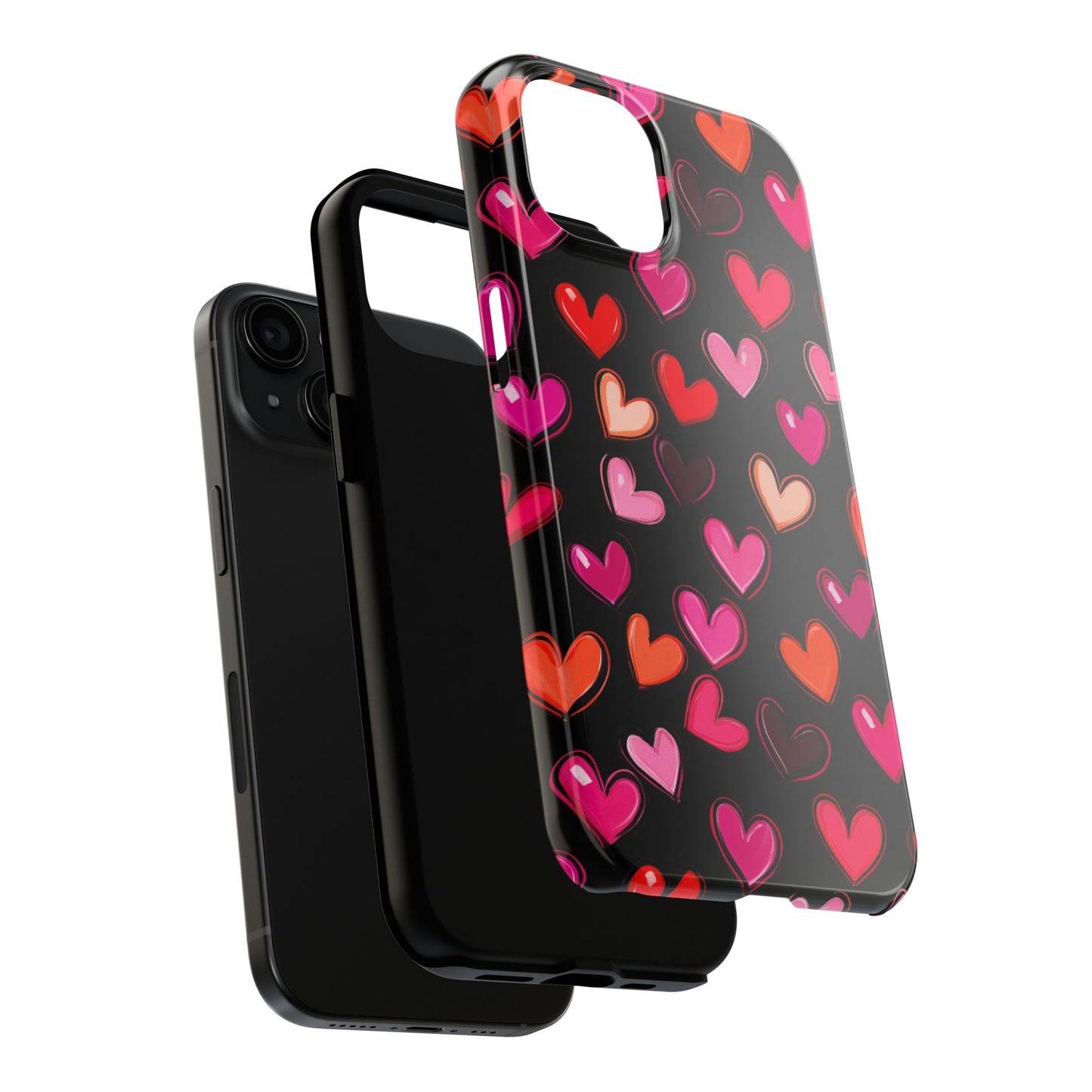 Love is in the Air | Colorful Hearts on Black Phone Case