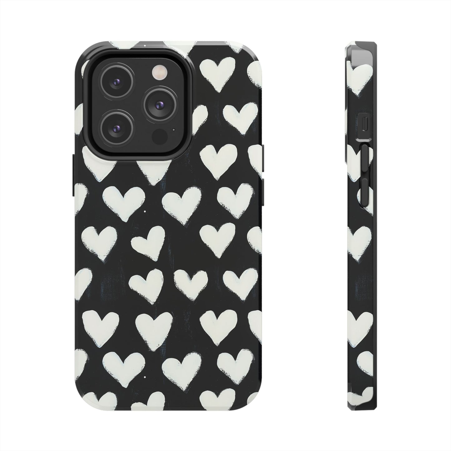 Love is in the Air | White Hearts on Black Phone Case
