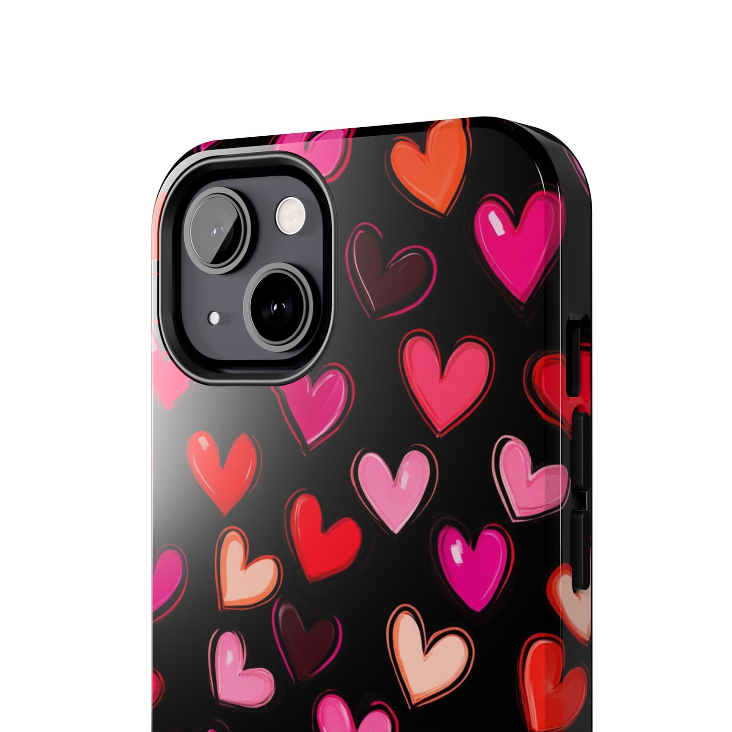 Love is in the Air | Colorful Hearts on Black Phone Case
