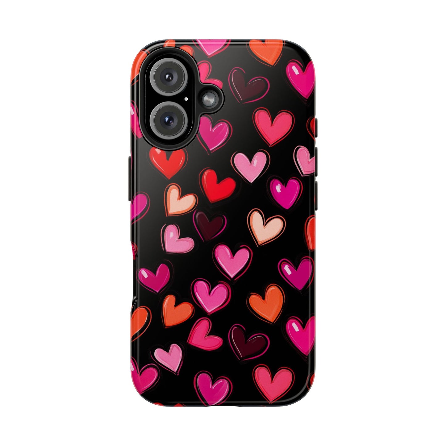 Love is in the Air | Colorful Hearts on Black Phone Case