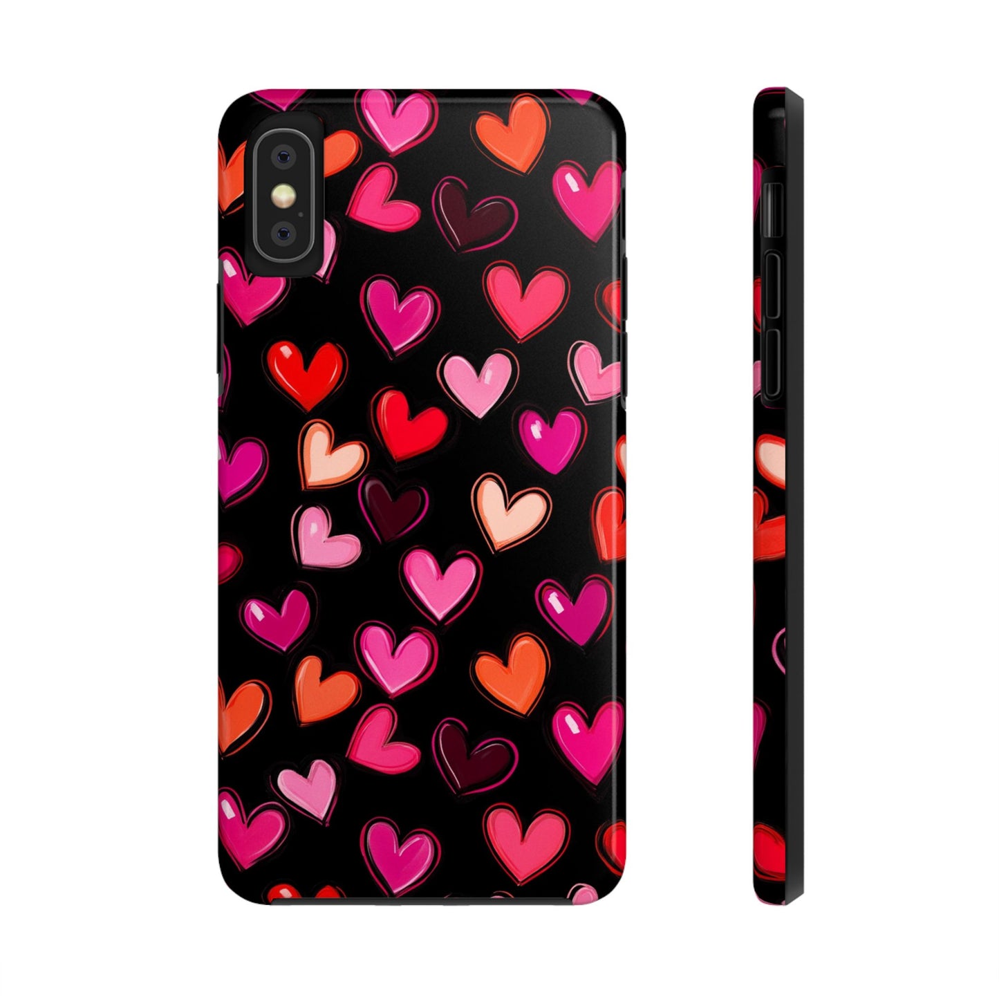 Love is in the Air | Colorful Hearts on Black Phone Case