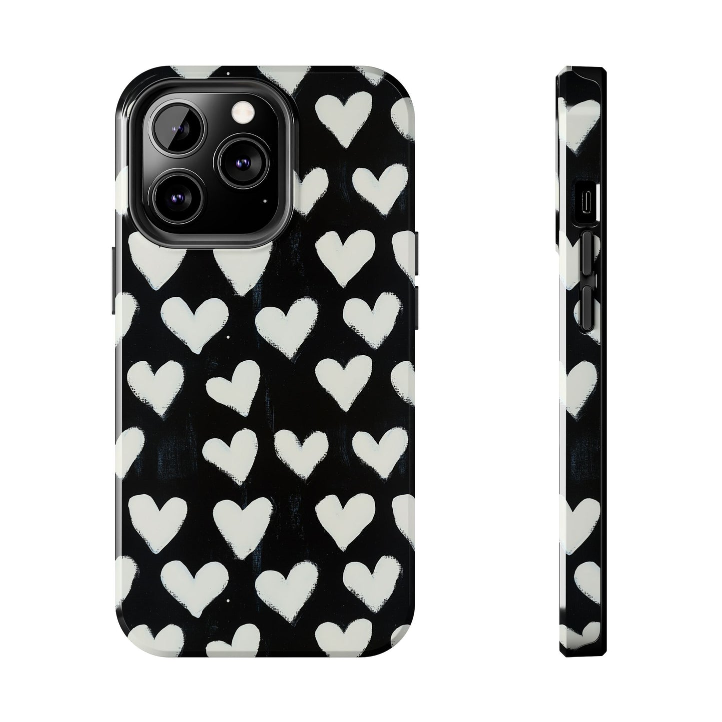 Love is in the Air | White Hearts on Black Phone Case