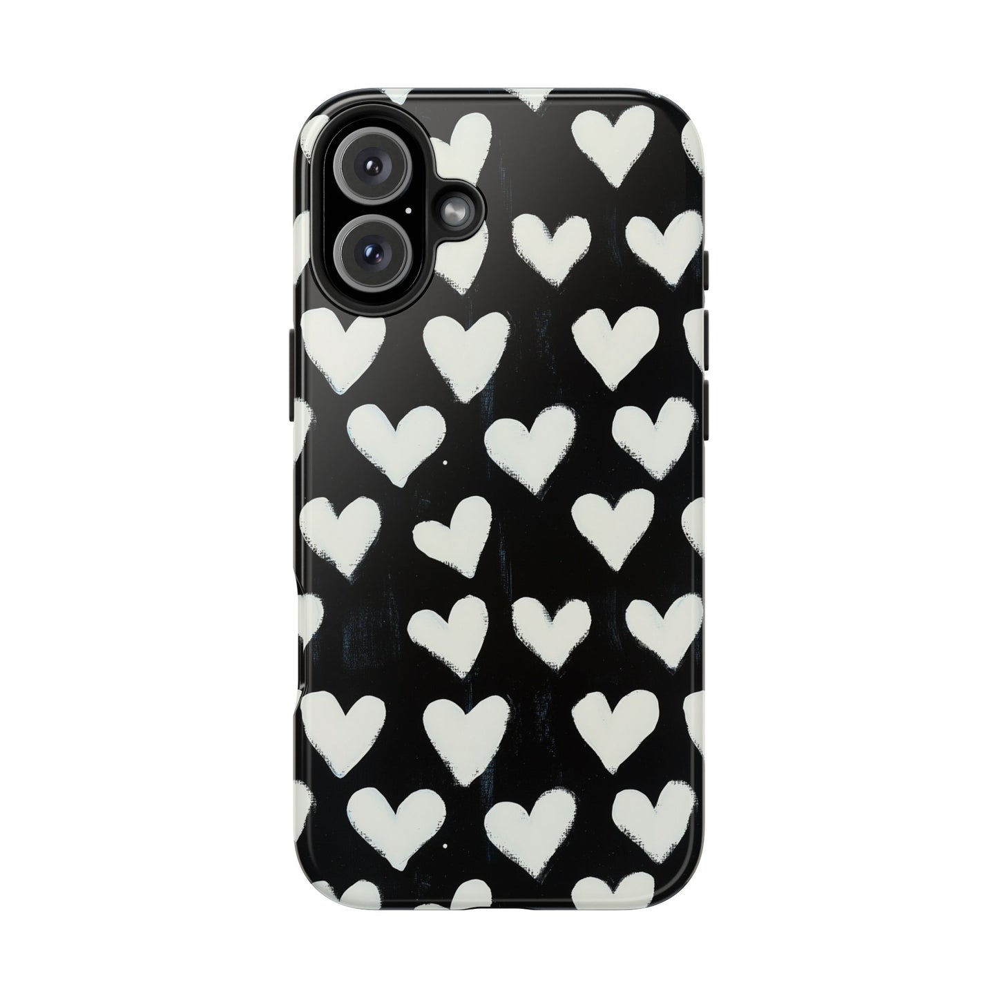 Love is in the Air | White Hearts on Black Phone Case