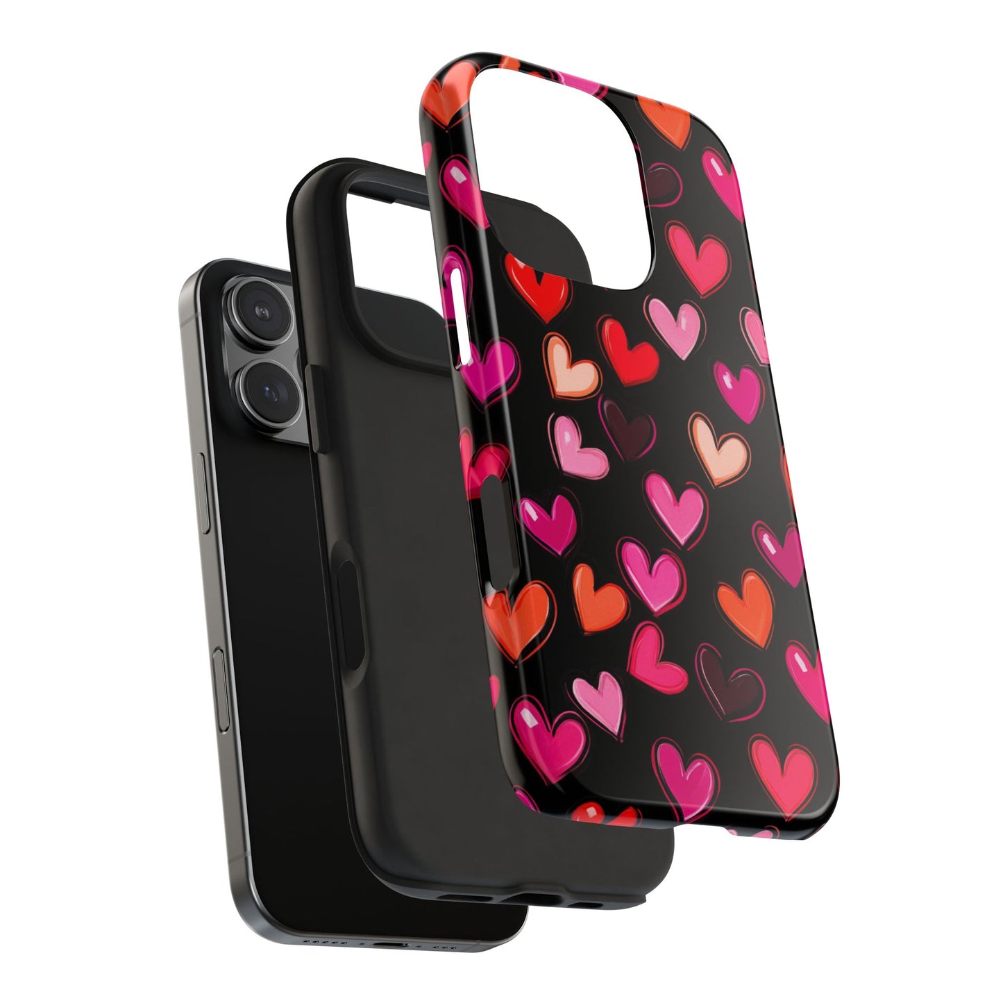 Love is in the Air | Colorful Hearts on Black Phone Case