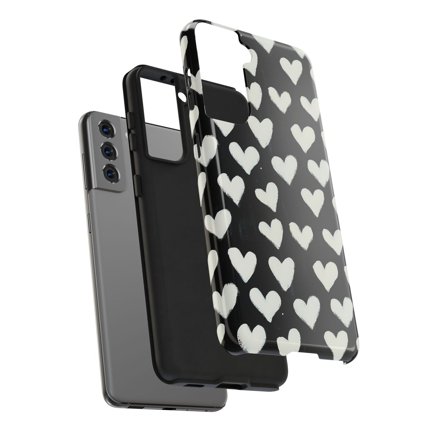 Love is in the Air | White Hearts on Black Phone Case