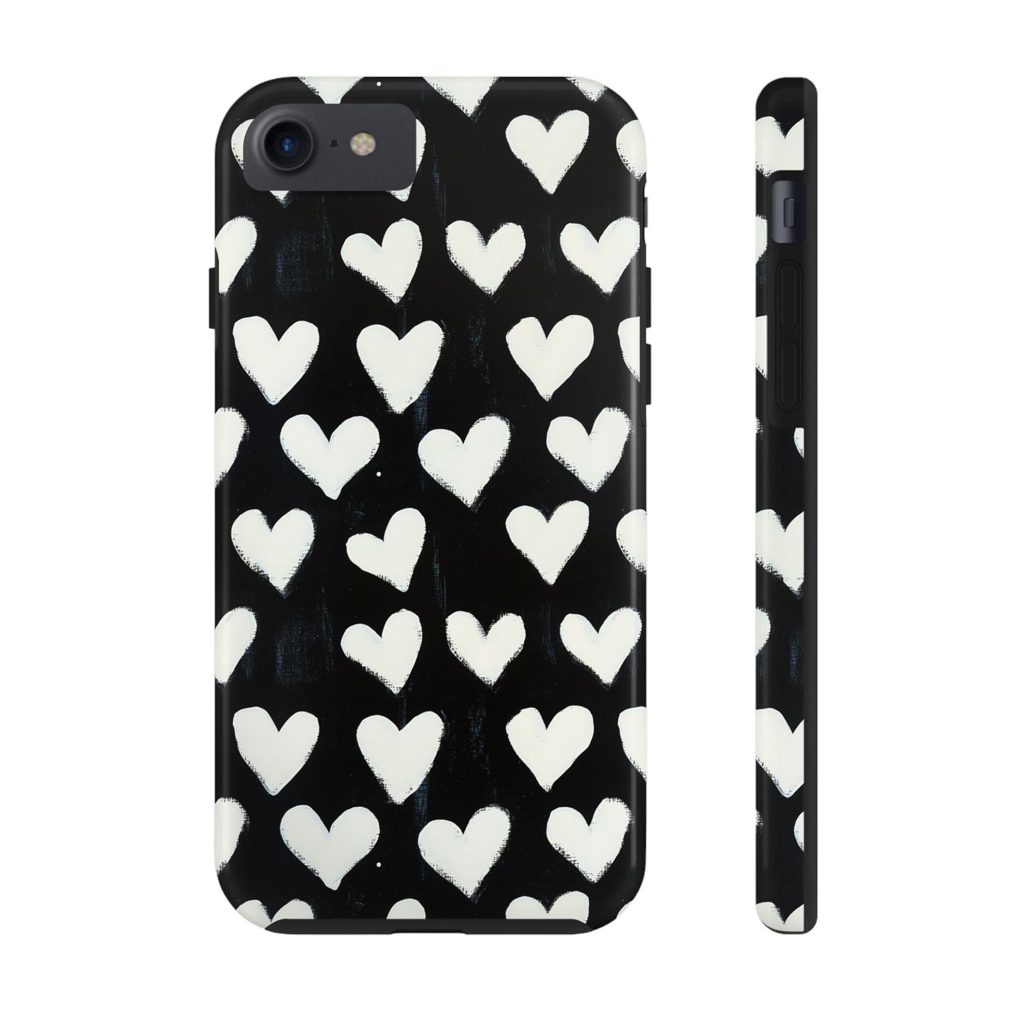 Love is in the Air | White Hearts on Black Phone Case