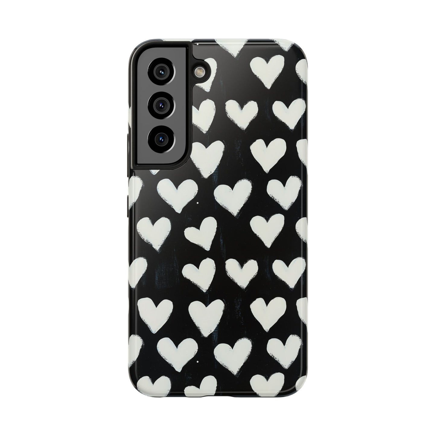 Love is in the Air | White Hearts on Black Phone Case