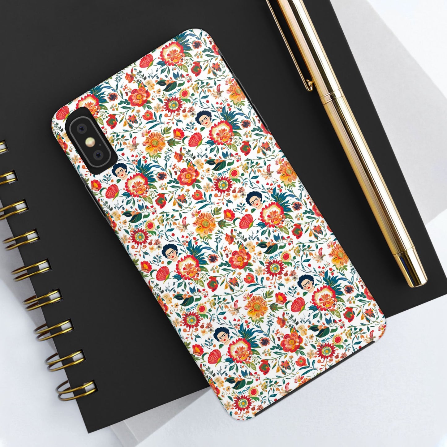 Frida Collection | Colorful Frida Kahlo Tough Phone Case for iPhone, Protective Case, Hard Shell Cover, Shockproof Case, Flower Pattern, Floral Design
