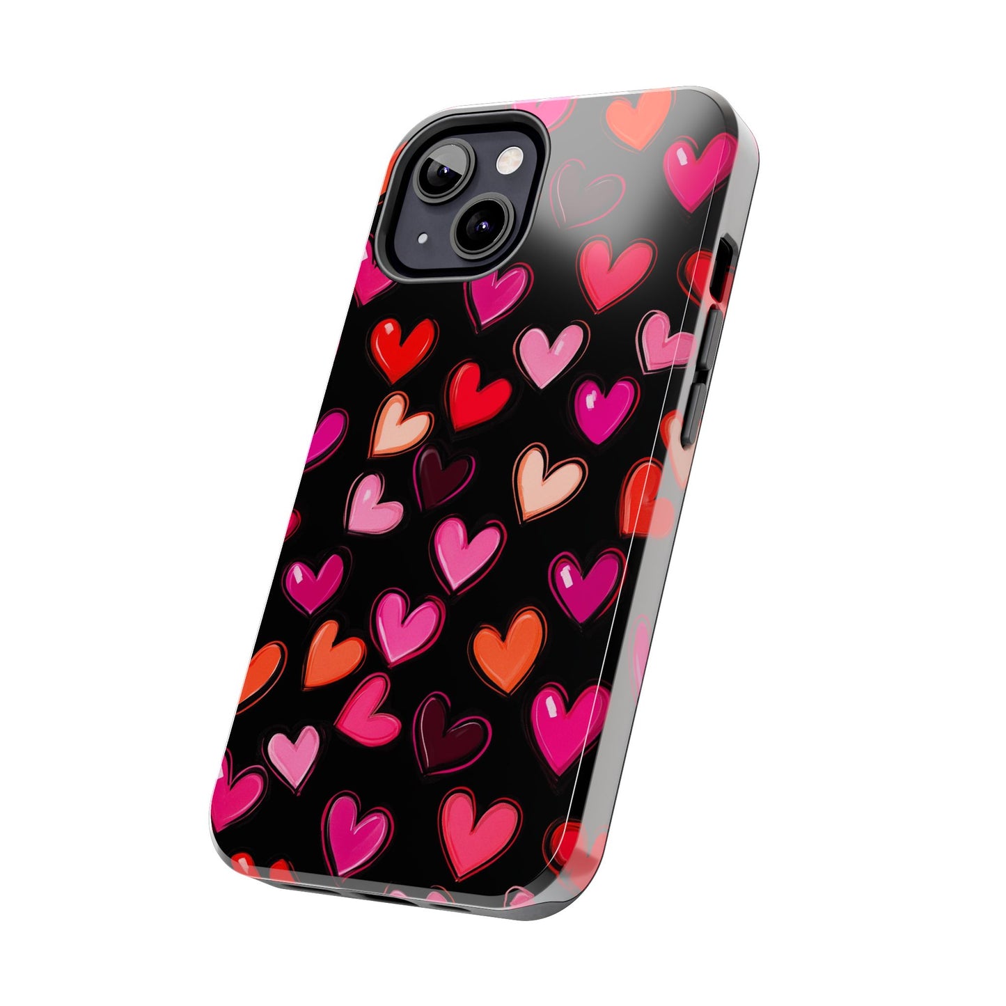 Love is in the Air | Colorful Hearts on Black Phone Case