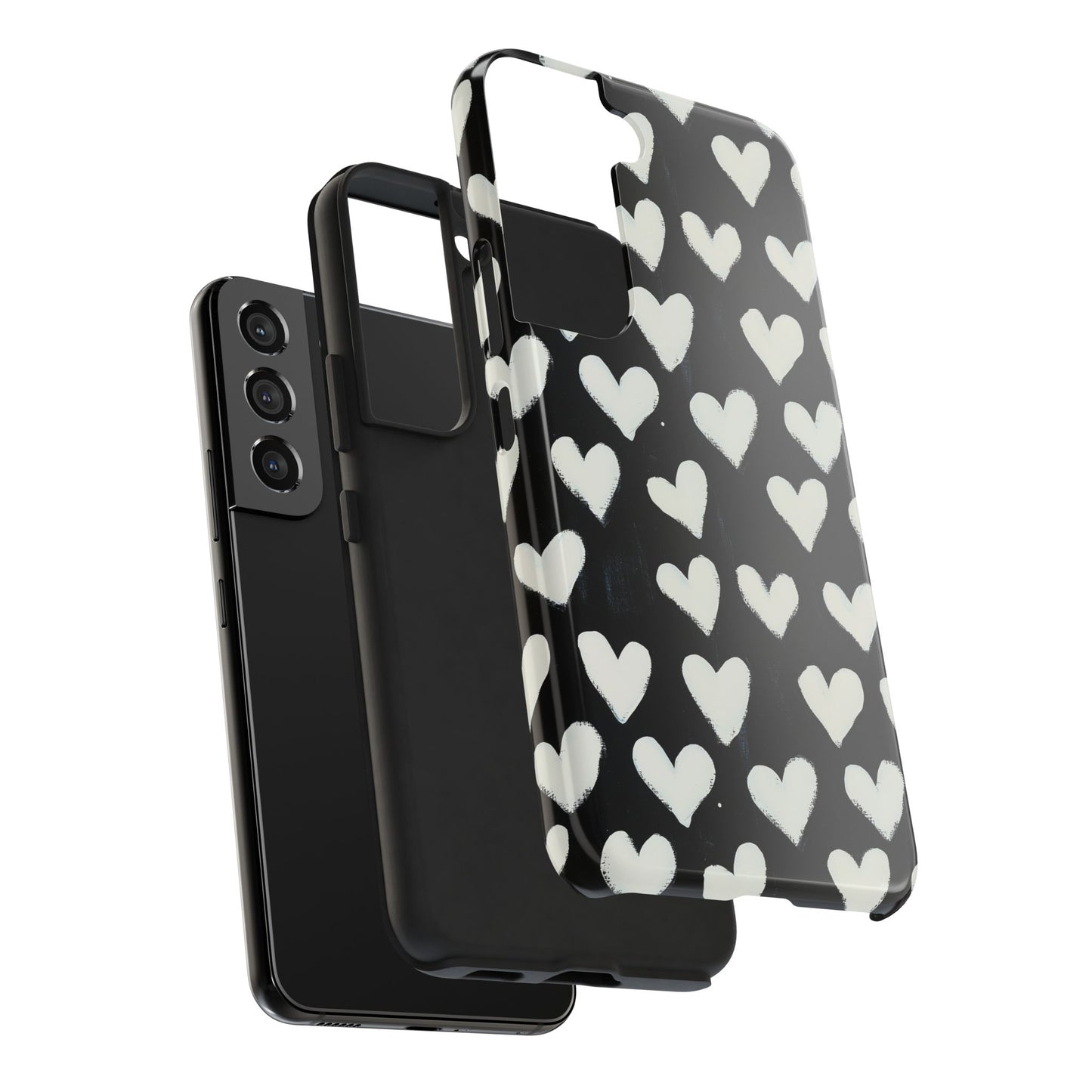 Love is in the Air | White Hearts on Black Phone Case