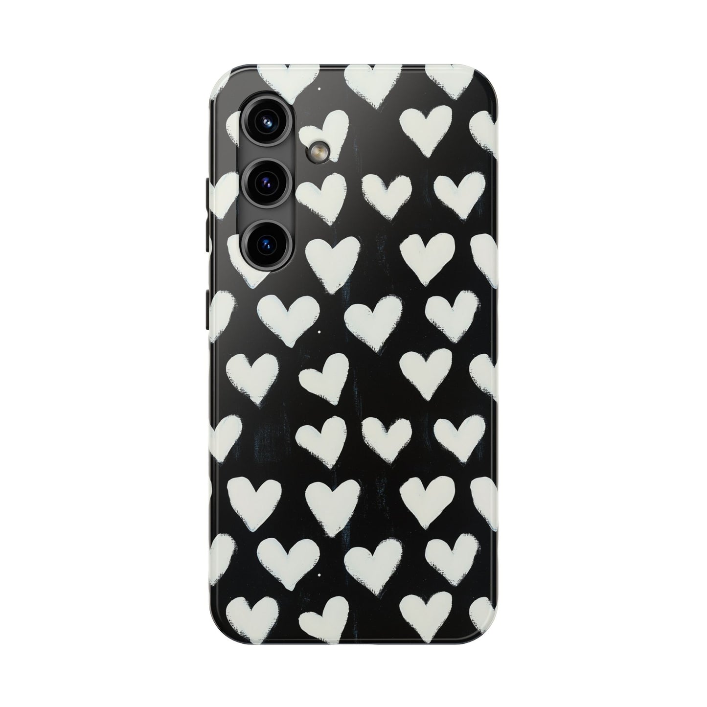 Love is in the Air | White Hearts on Black Phone Case