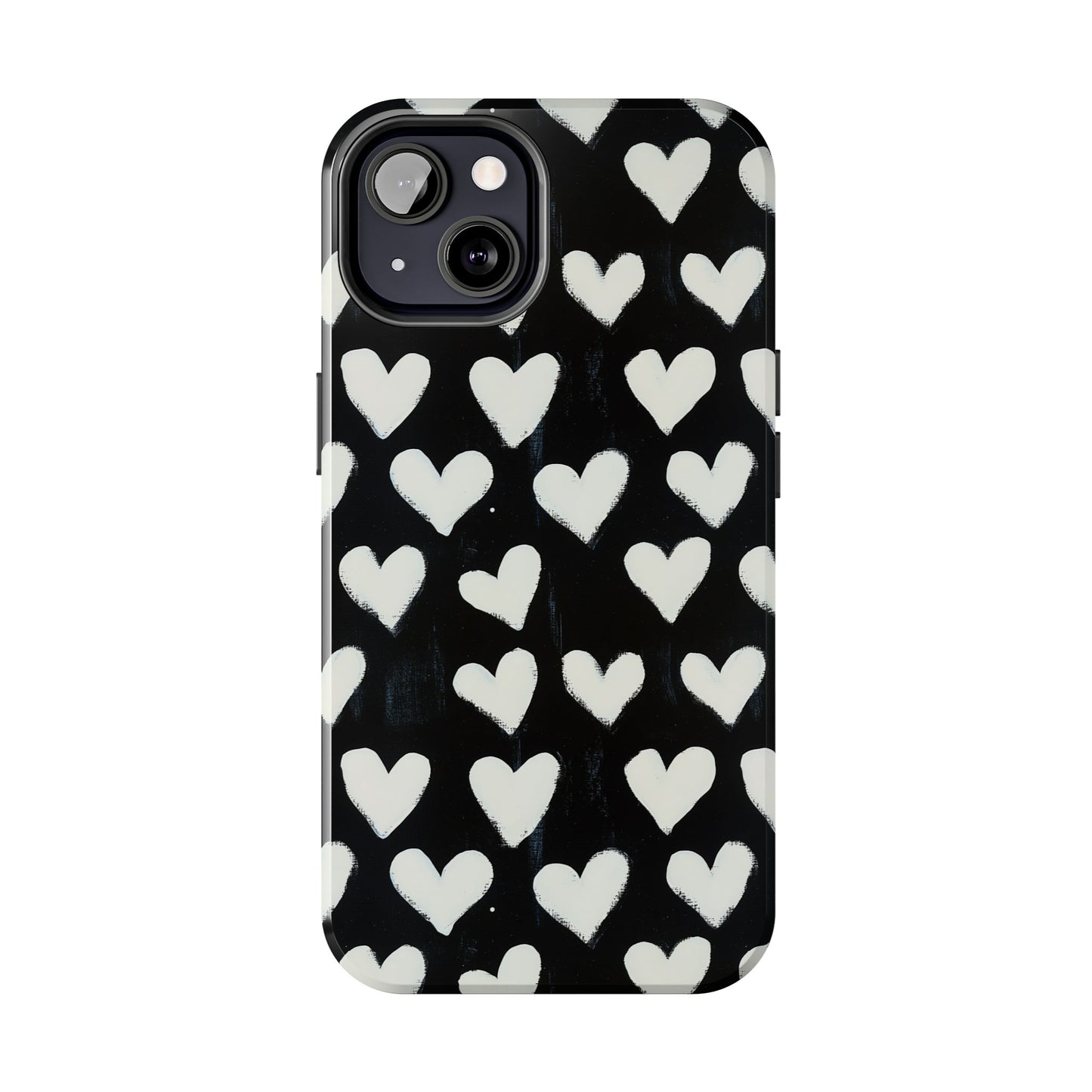 Love is in the Air | White Hearts on Black Phone Case