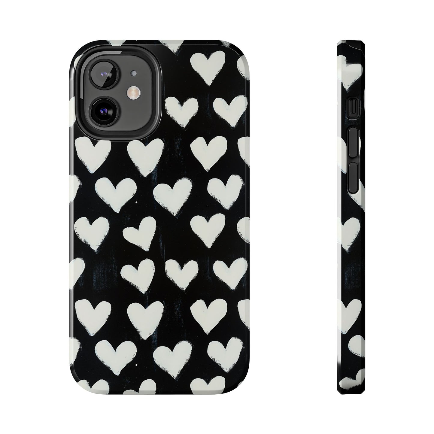 Love is in the Air | White Hearts on Black Phone Case