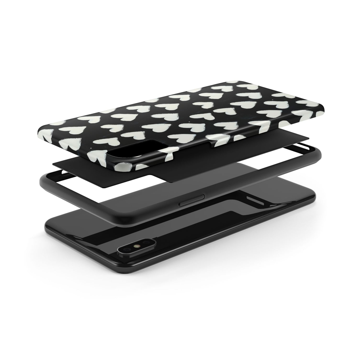 Love is in the Air | White Hearts on Black Phone Case