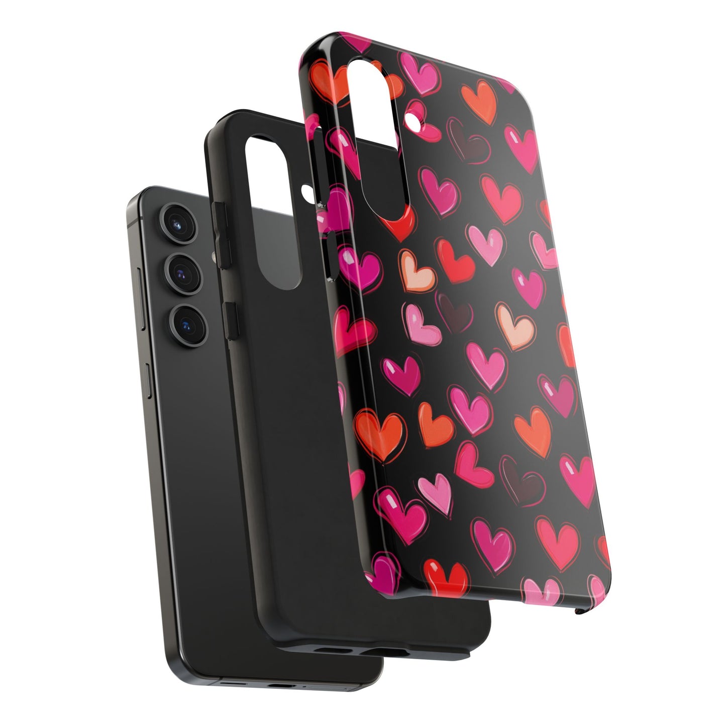 Love is in the Air | Colorful Hearts on Black Phone Case