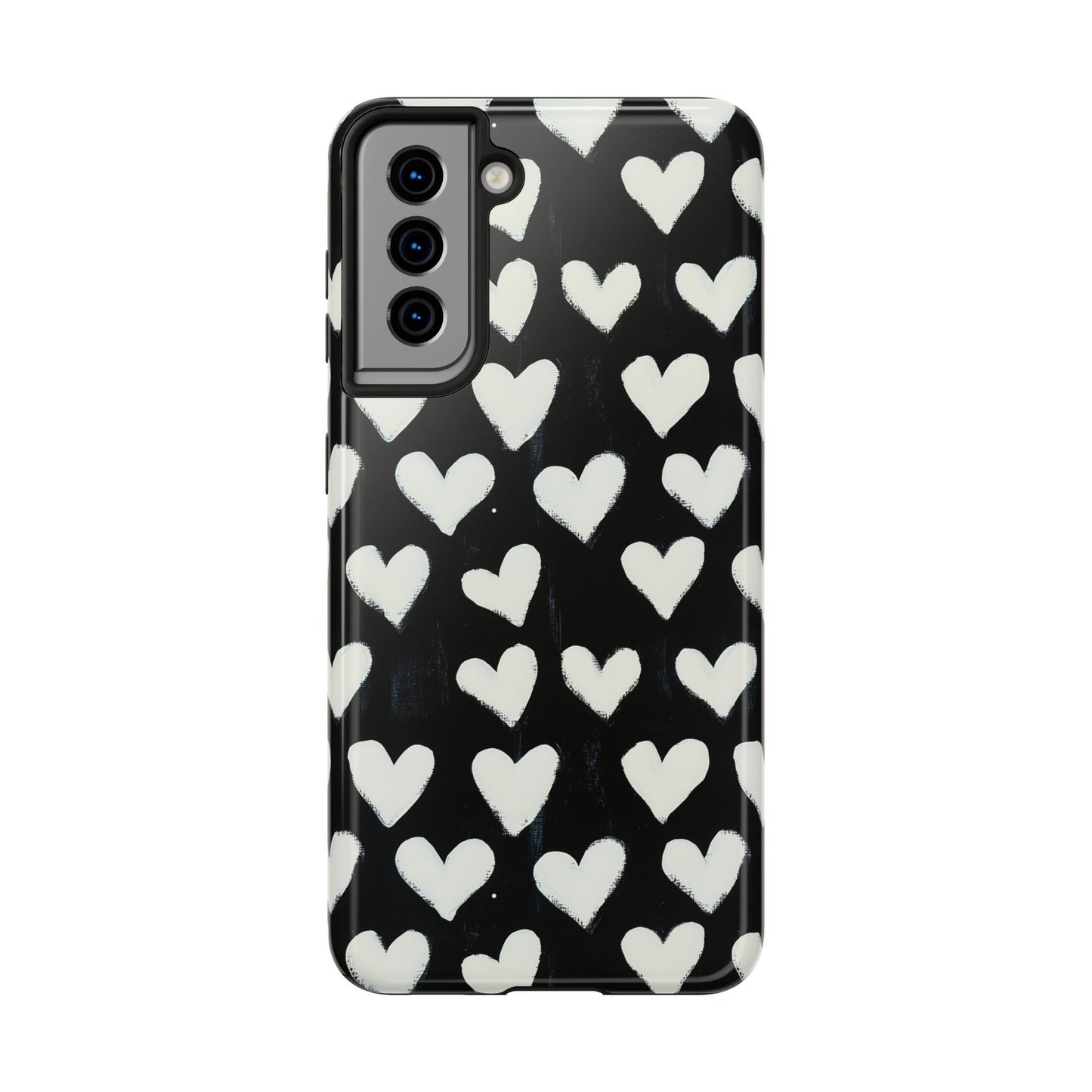 Love is in the Air | White Hearts on Black Phone Case