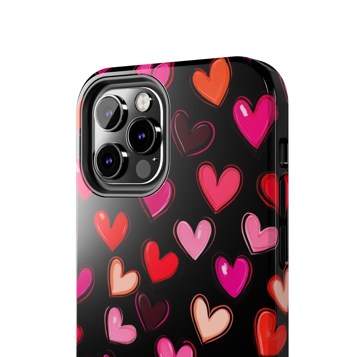 Love is in the Air | Colorful Hearts on Black Phone Case