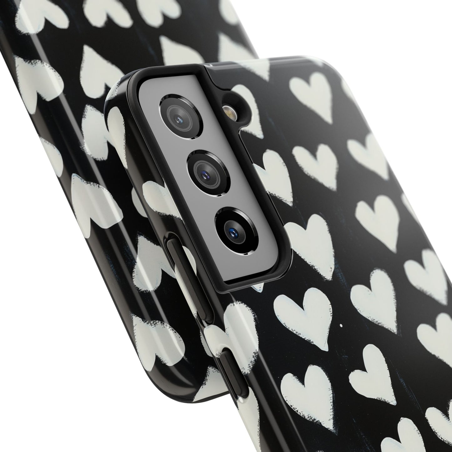 Love is in the Air | White Hearts on Black Phone Case