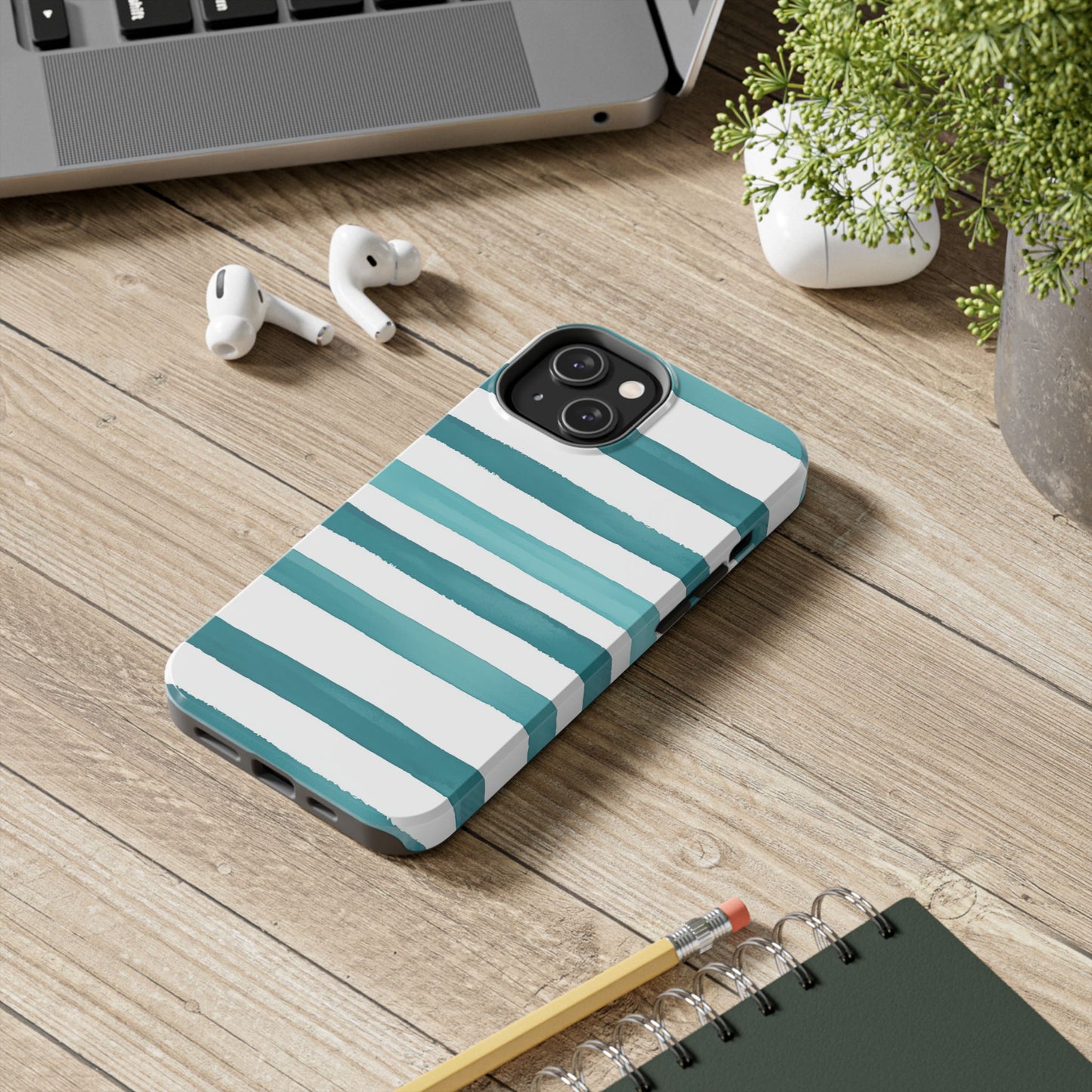 Vibrant Lines | Teal Ocean Striped Tough Phone Case
