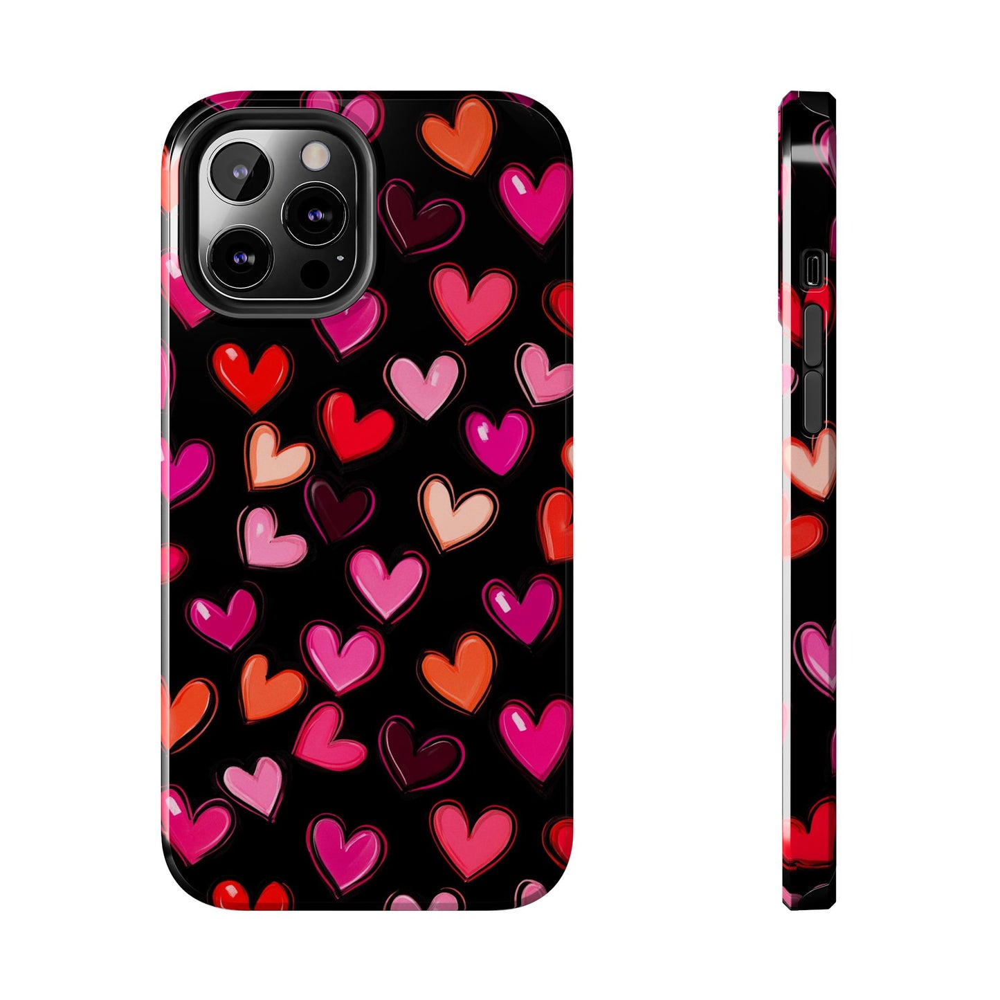 Love is in the Air | Colorful Hearts on Black Phone Case
