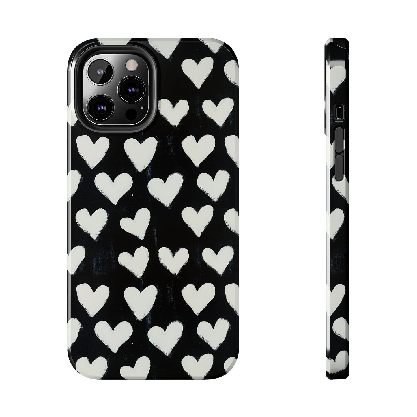 Love is in the Air | White Hearts on Black Phone Case