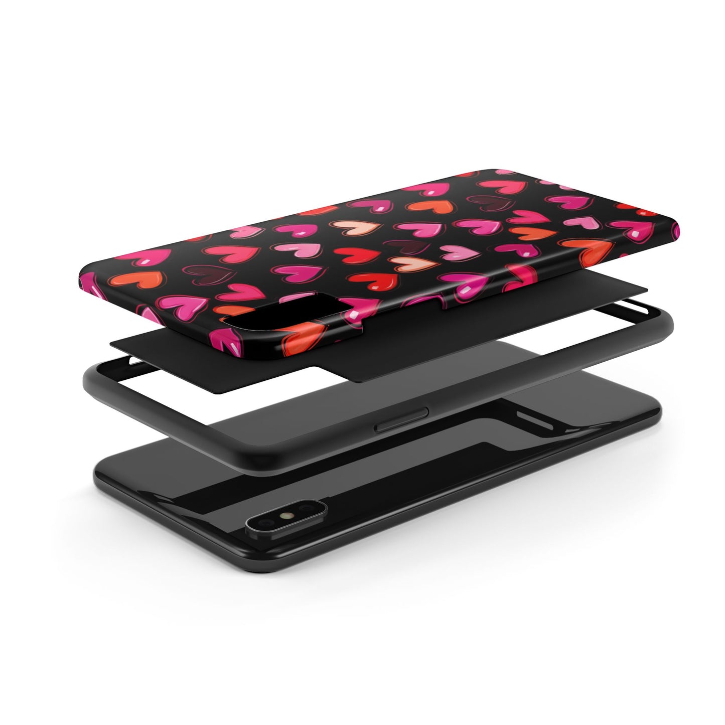 Love is in the Air | Colorful Hearts on Black Phone Case