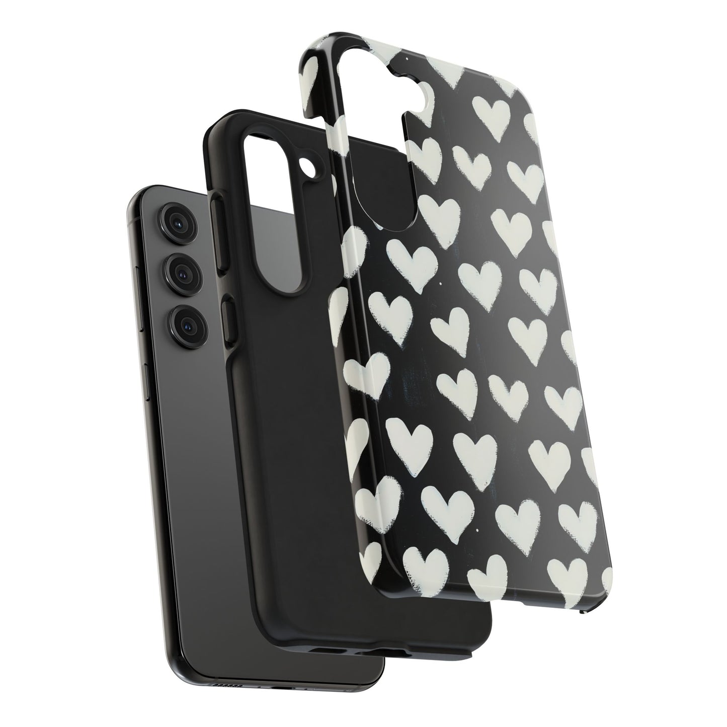 Love is in the Air | White Hearts on Black Phone Case
